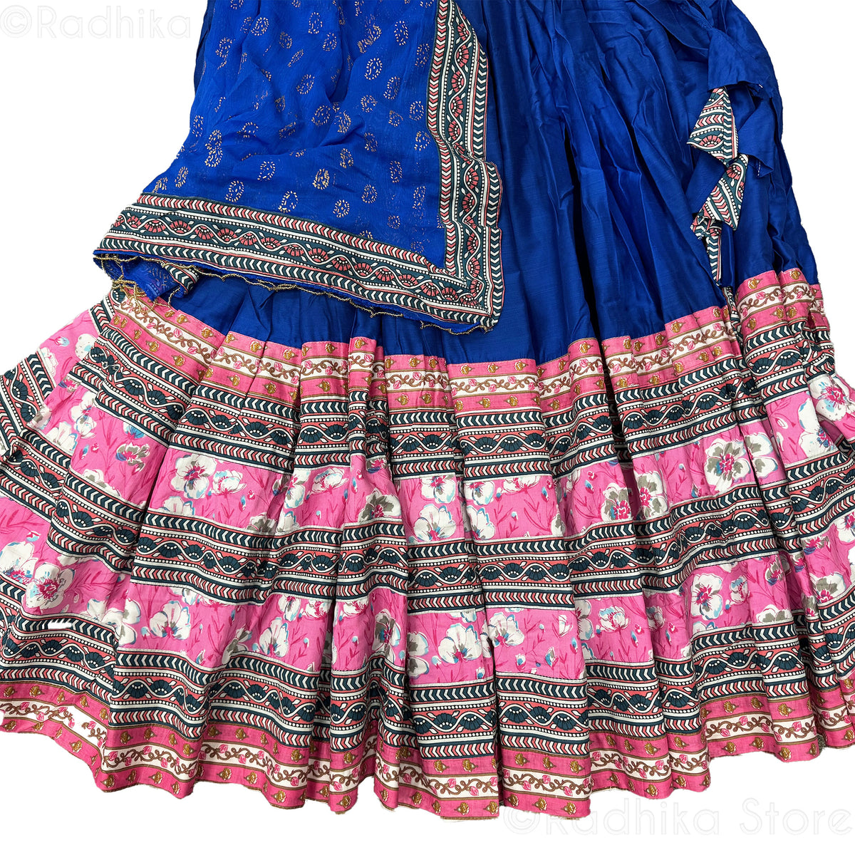 Gopika-Deep Blue Jute- Pink Cotton Screen Print- With Chadar - S-M-L