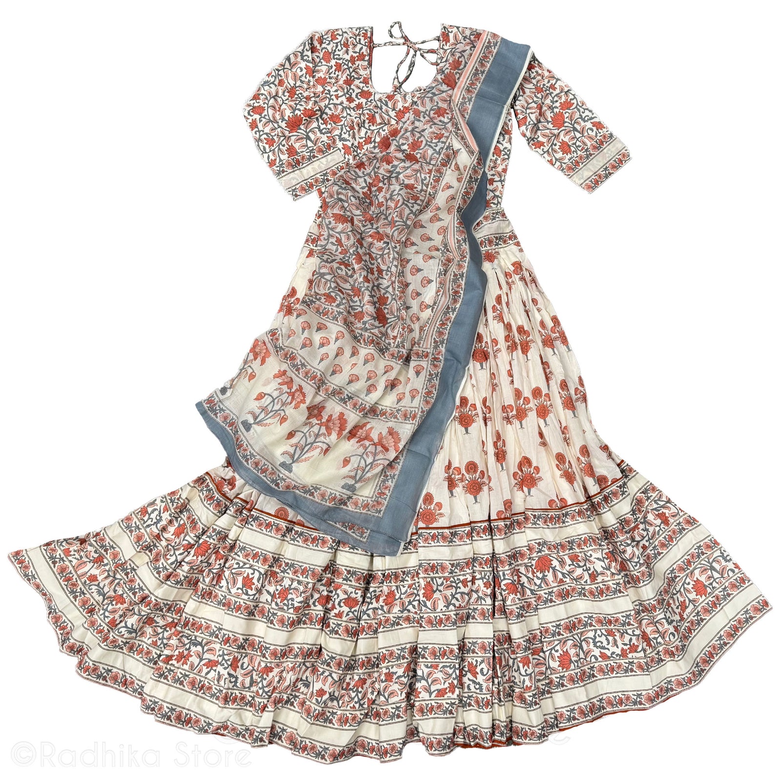 Creamy Krishna Blue Lotus -Cotton - Screen Print-Gopi Skirt-10 Meter- Best Twirling