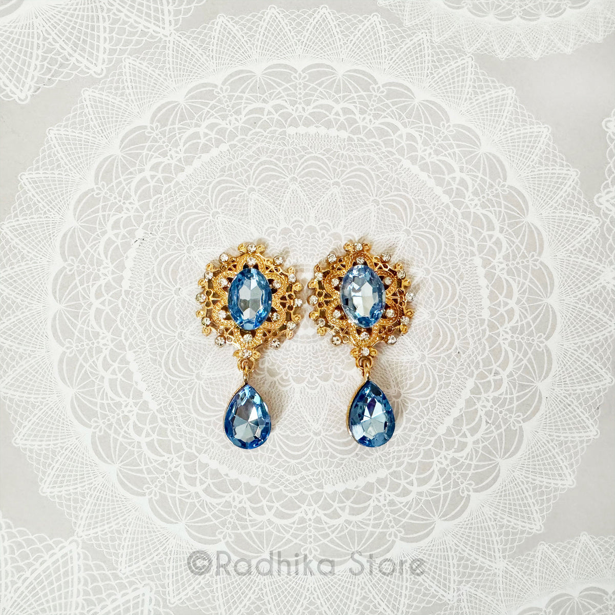 Krishna Blue Dangling Teardrop Flat back Deity Earrings