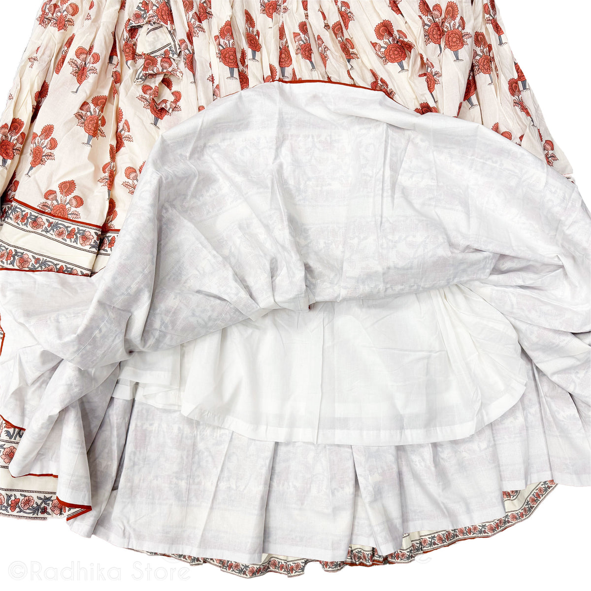 Creamy Krishna Blue Lotus -Cotton - Screen Print-Gopi Skirt-10 Meter- Best Twirling