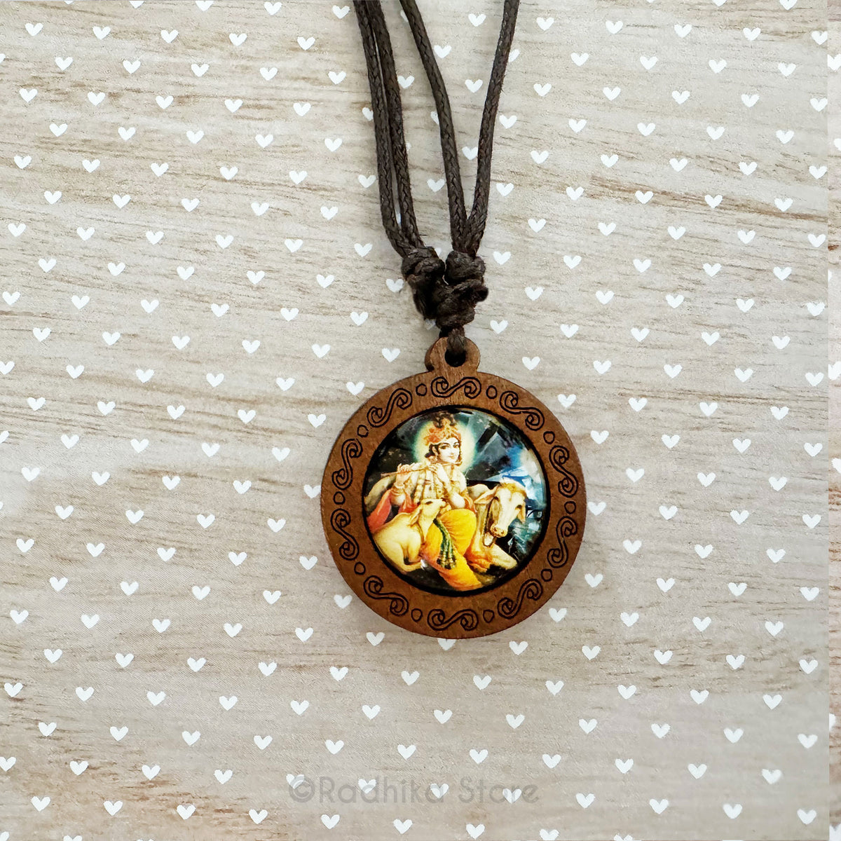 Gopala - Wooden Acrylic Picture Pendant Necklace