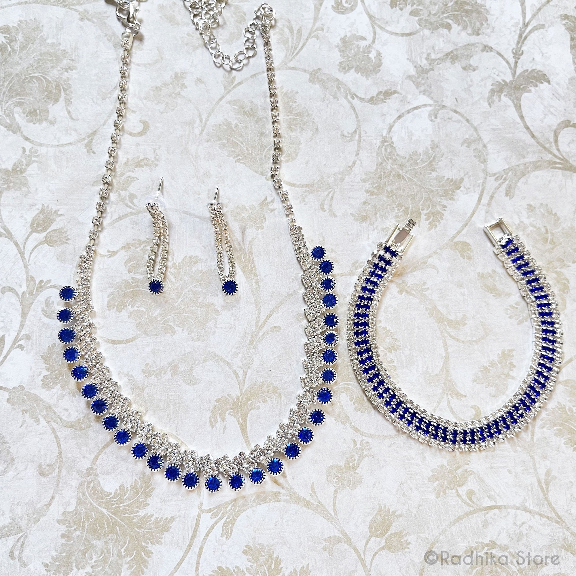 Krisna Dots- Rhinestone Deity Necklace - Bangle And Earring Set