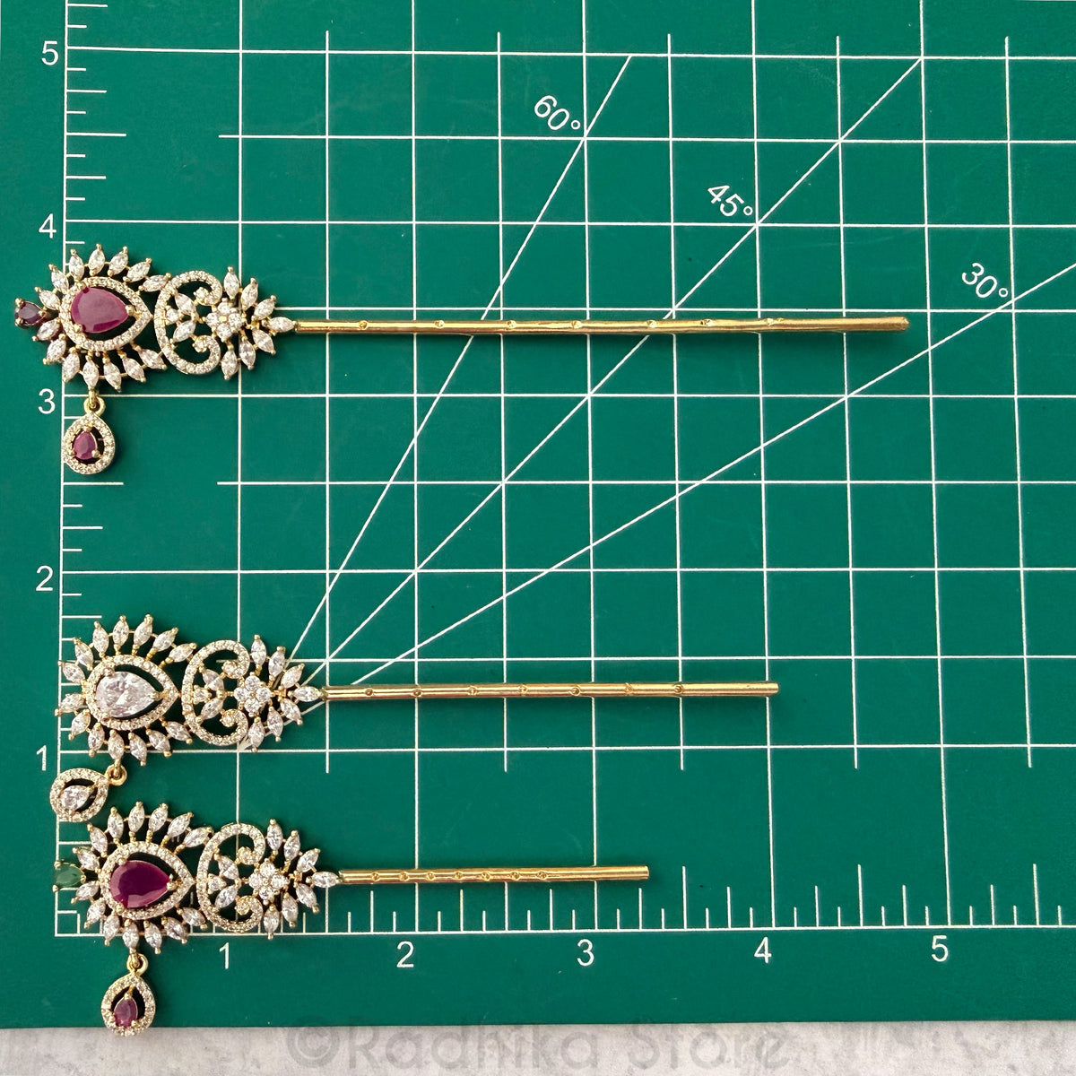Krishna Prema Diamond CZ With Semi Precious Stones Flutes- 3 1/4 Inch