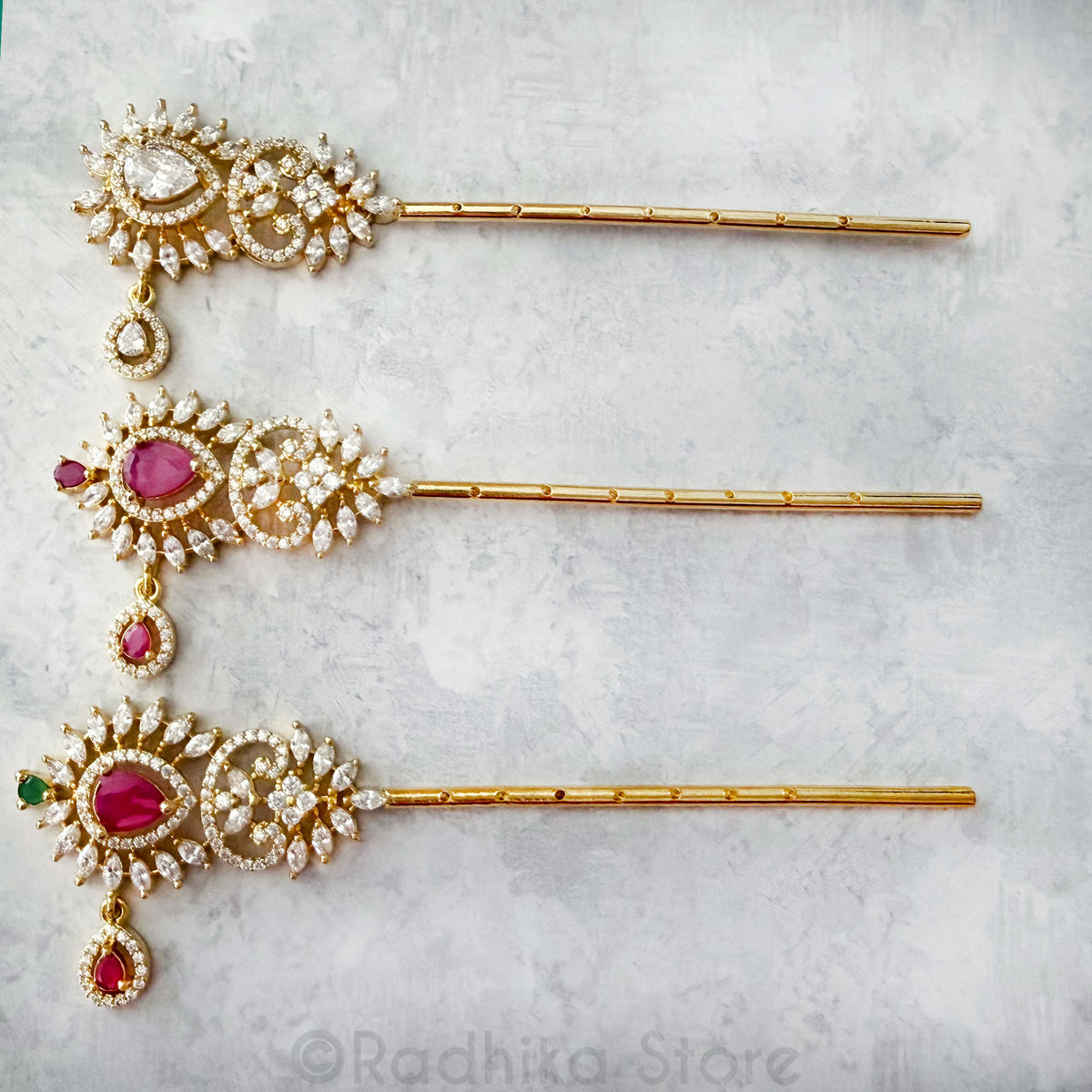 Krishna Prema Diamond CZ With Semi Precious Stones Flutes- 3 1/4 Inch