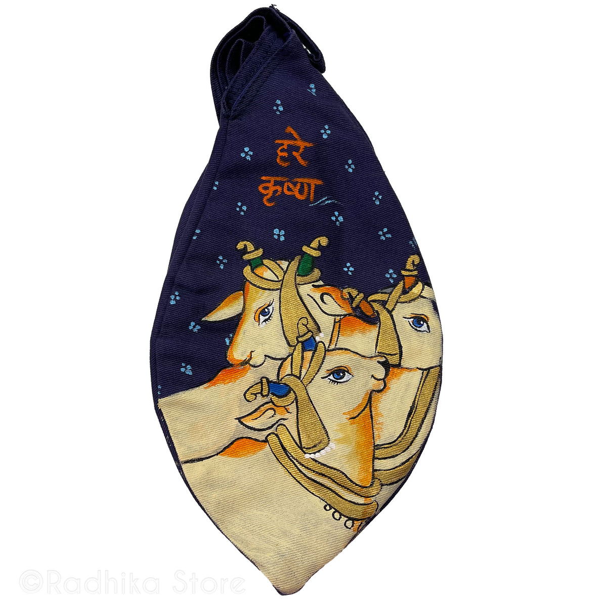Hare Krishnas Vrindavan Cows- Hand Painted -Dark Purple-Thick Cotton -Bead Bag