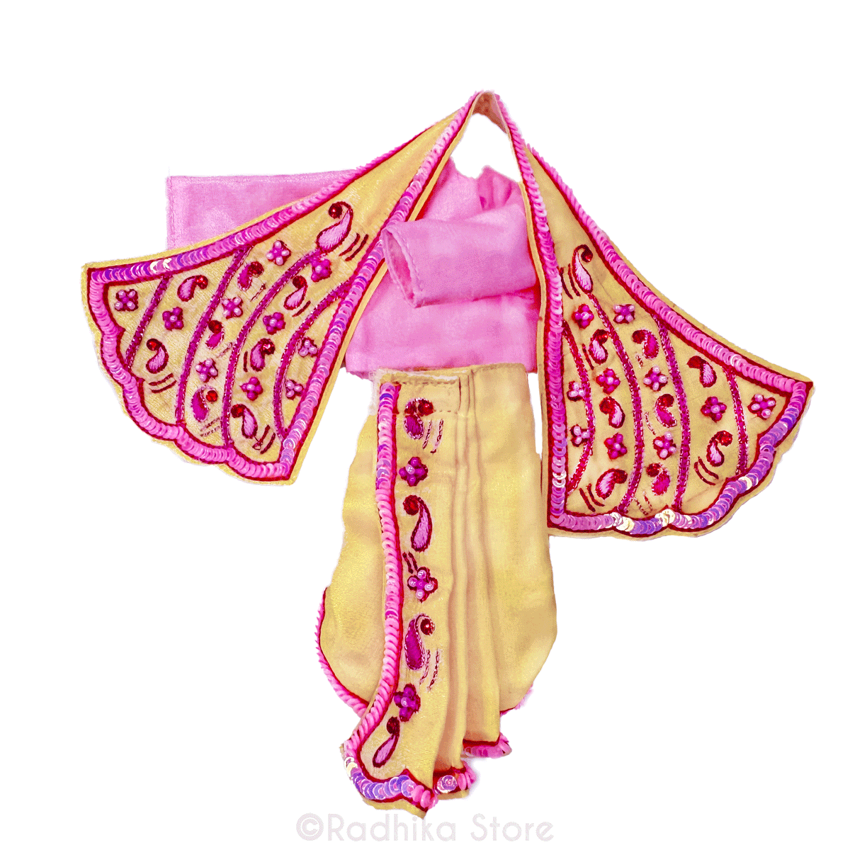 Eternal Friendship And Love - Light Yellow and Pink - Silk - Radha Krishna Deity Outfit