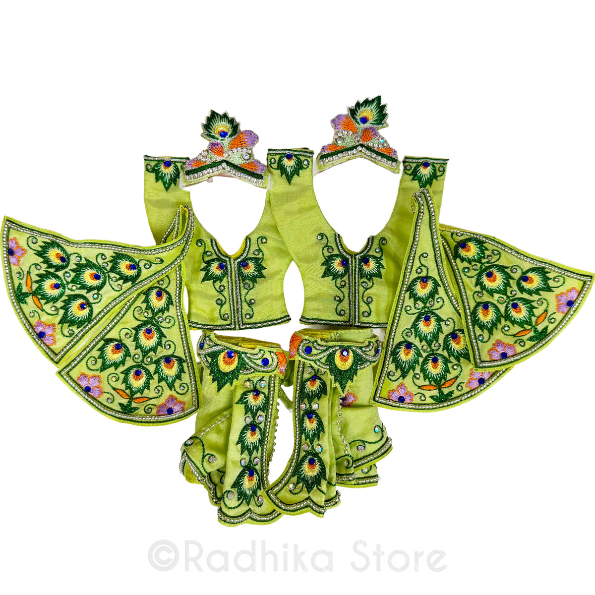 Peacock Feather at Vamsi Vat - Lime Green - Silk - Gaura Nitai Deity Outfit