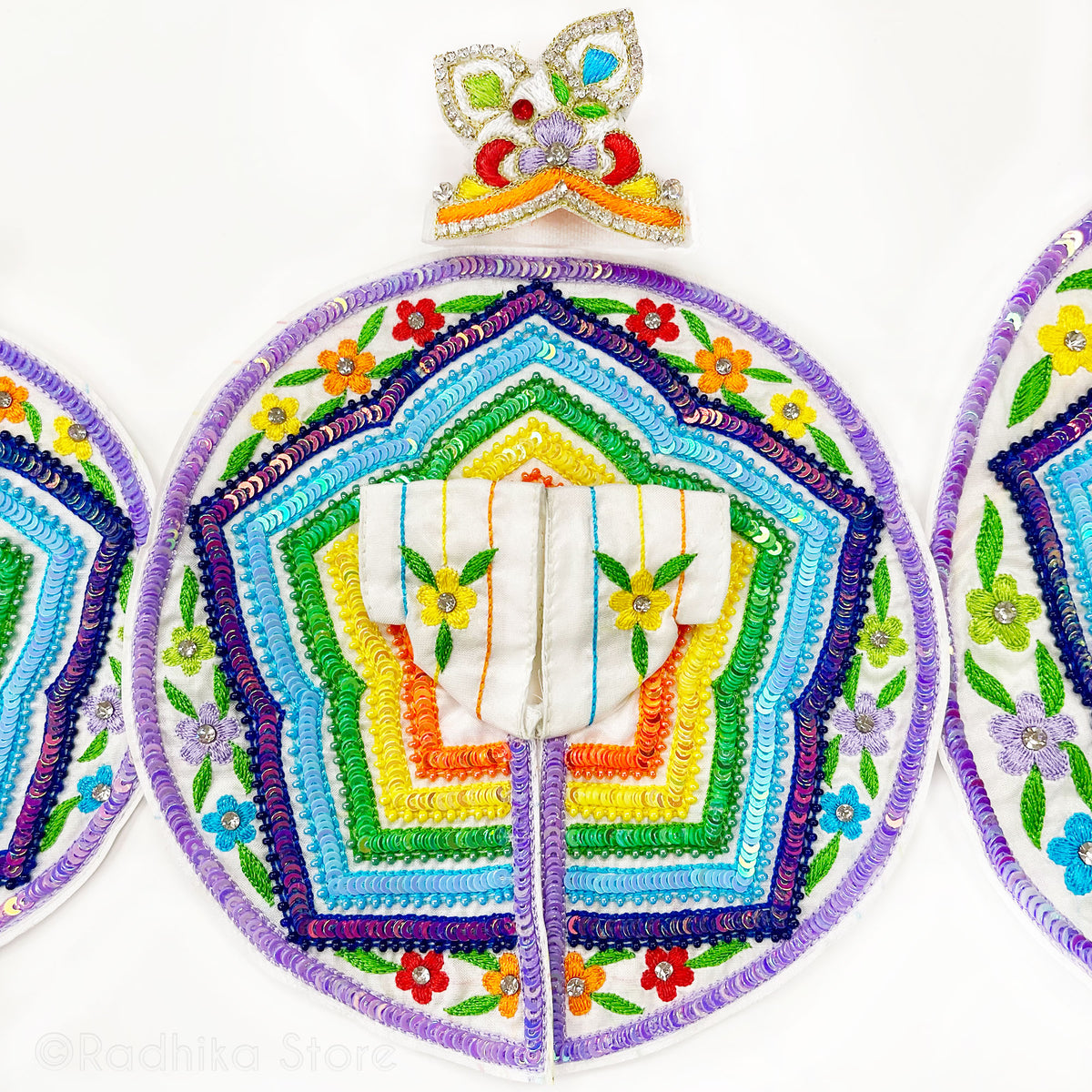 Govardhana Rainbow - Silk Laddu Gopal Outfit  With Crown - 1&quot; up to 4&quot; Inch