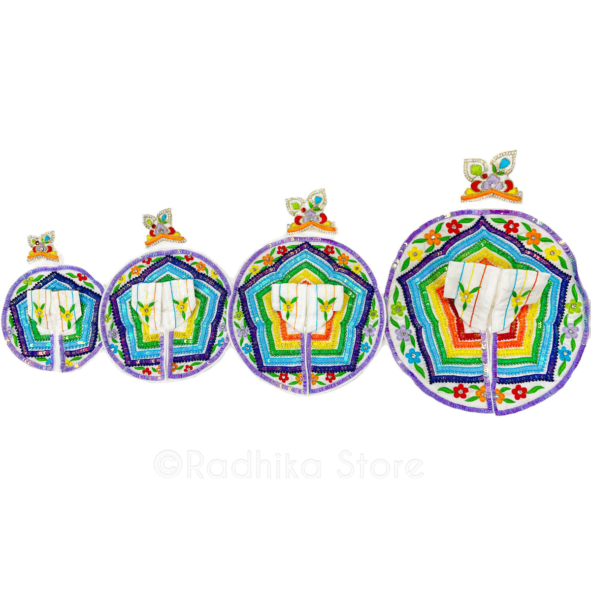 Govardhana Rainbow - Silk Laddu Gopal Outfit  With Crown - 1&quot; up to 4&quot; Inch