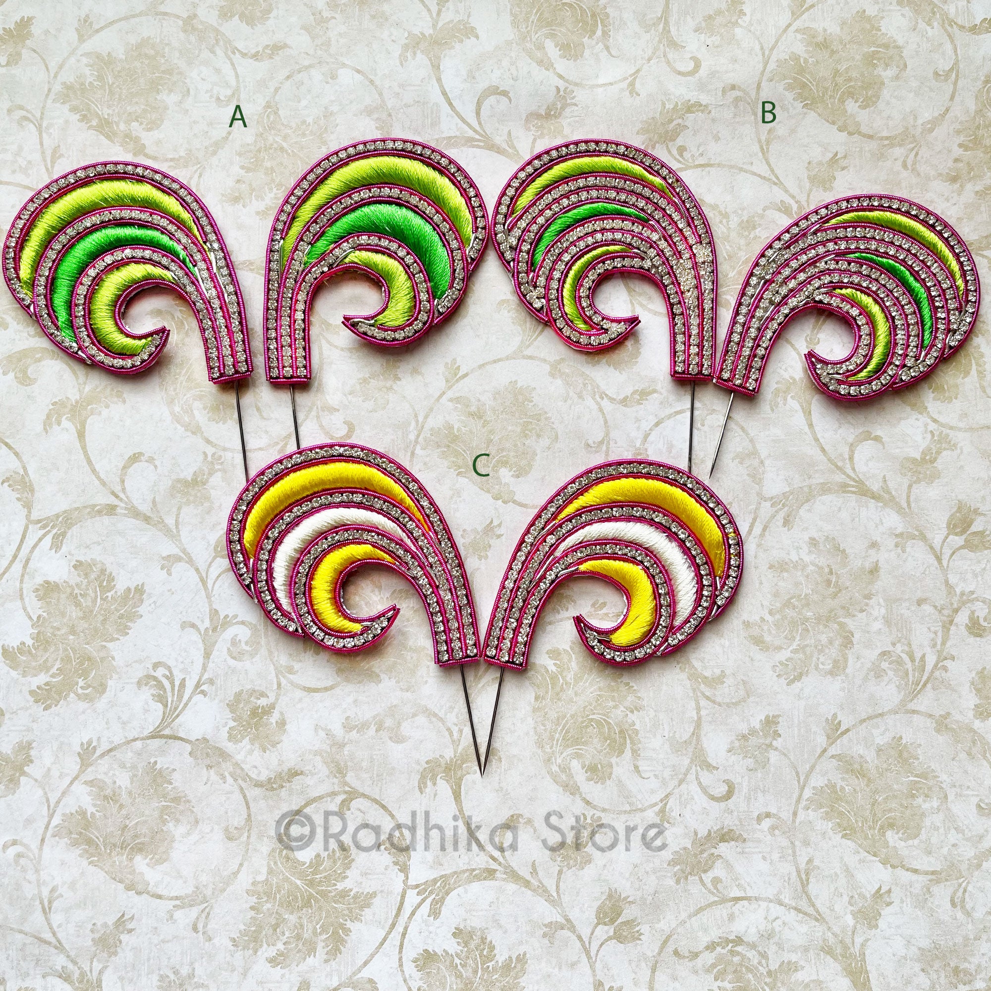 2.5 inch Embroidery Turban Pins - Mayapur Curls - Set of 2
