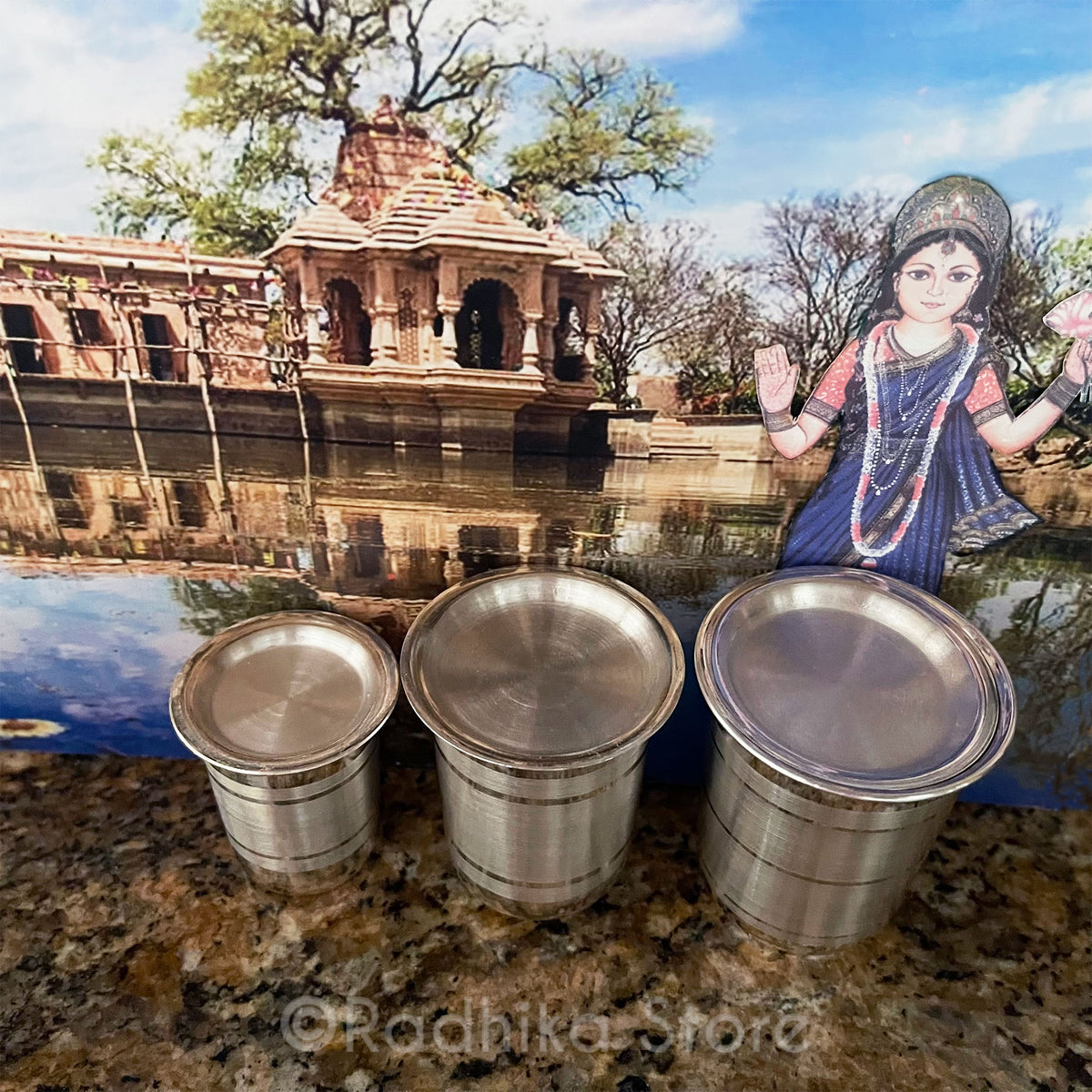 Best quality- Larger Silver Deity Water Cups - With a Stripe -  Choose Size