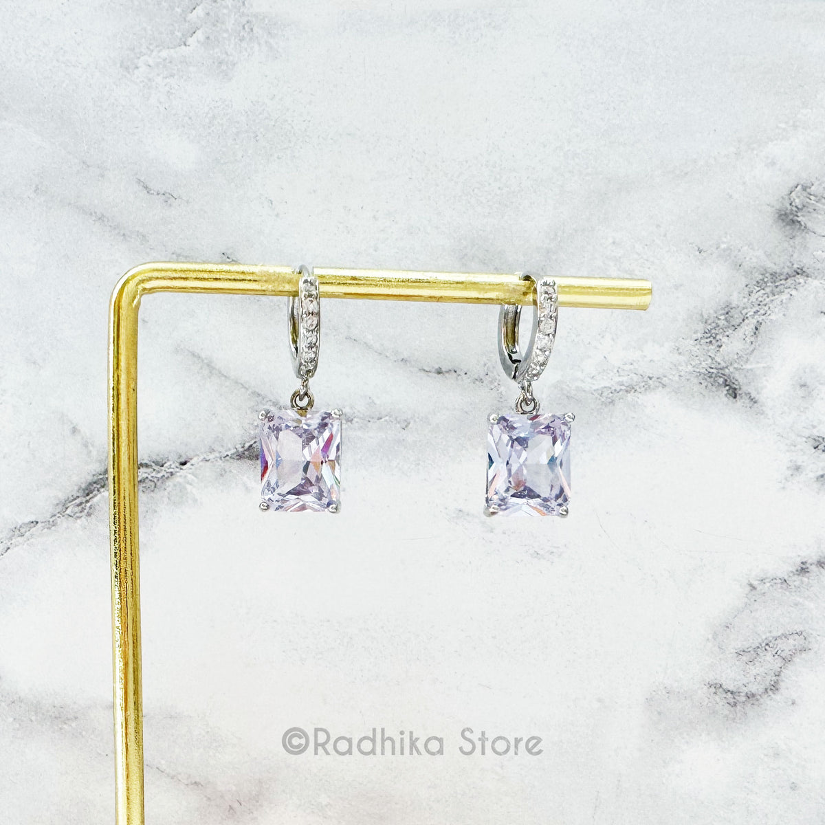 Princess Cut Lavender Crystal Earring