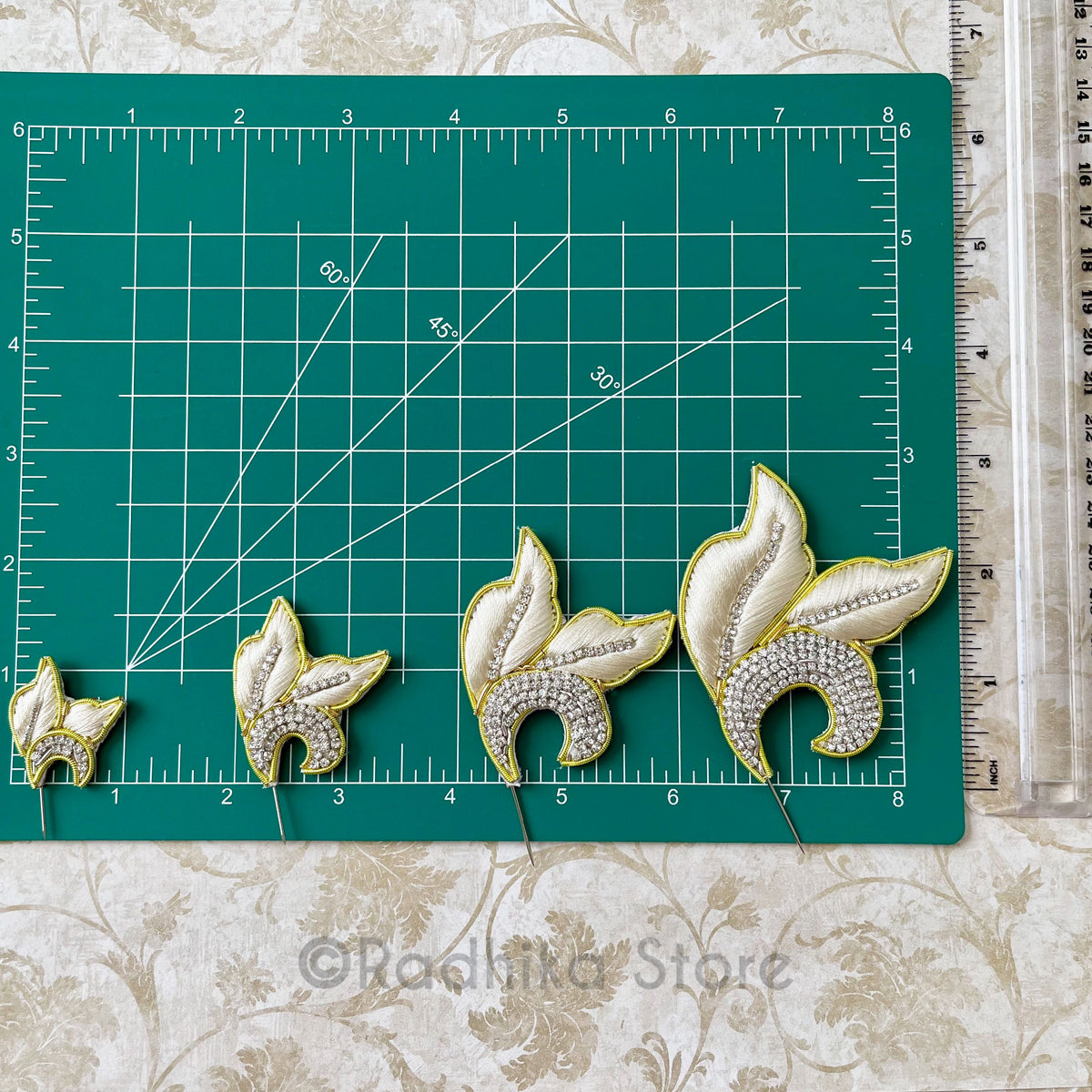 Teal Blue with Silver Embroidery Turban Pins - Leaf Curls - Set of 2