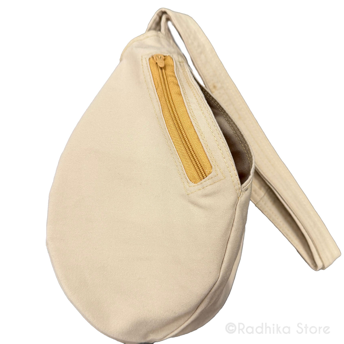 Sri Radha Murli Krishna - Hand Painted - Light Beige Thick Cotton -Bead Bag