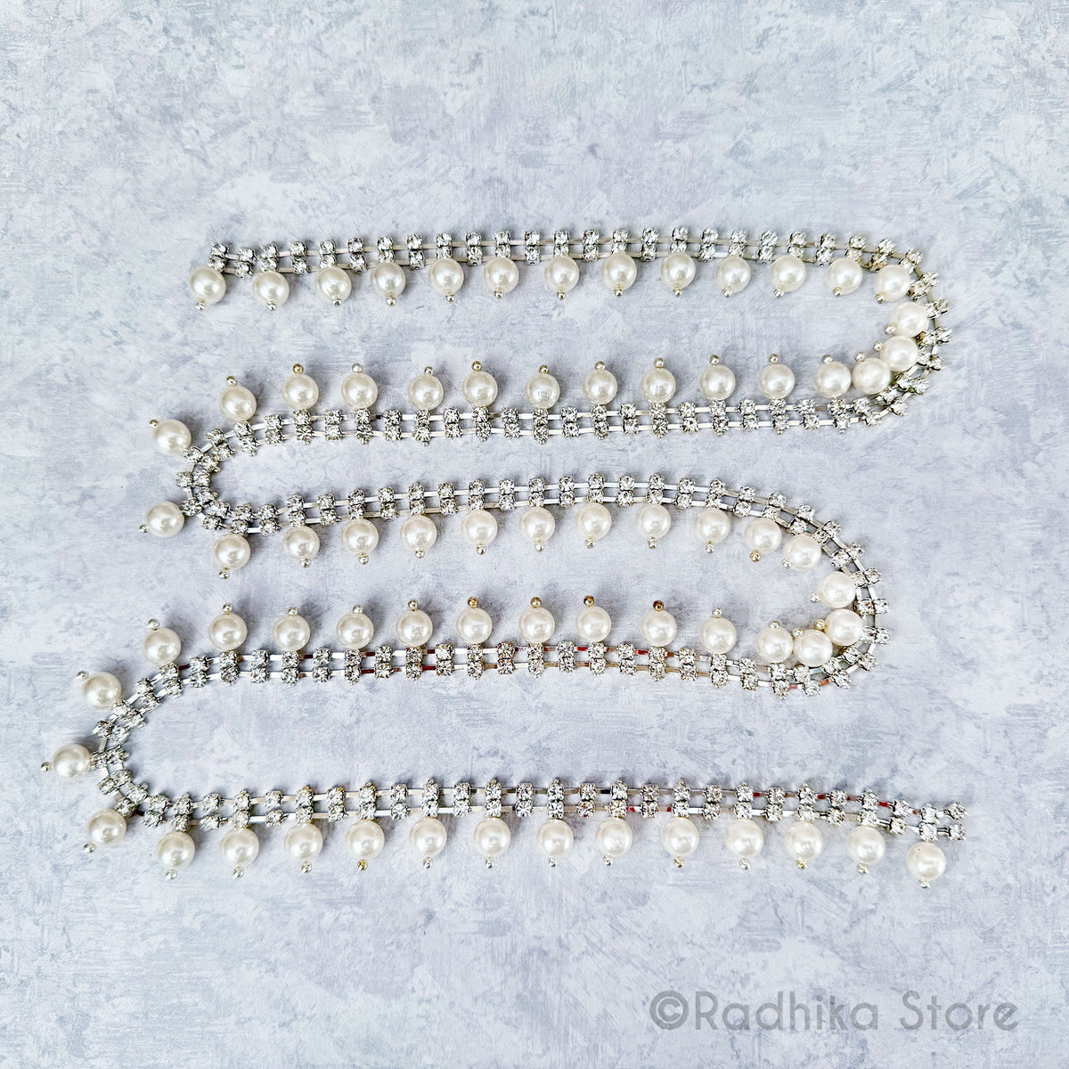 35 Inches -6mm Pearl - Rhinestone Strand