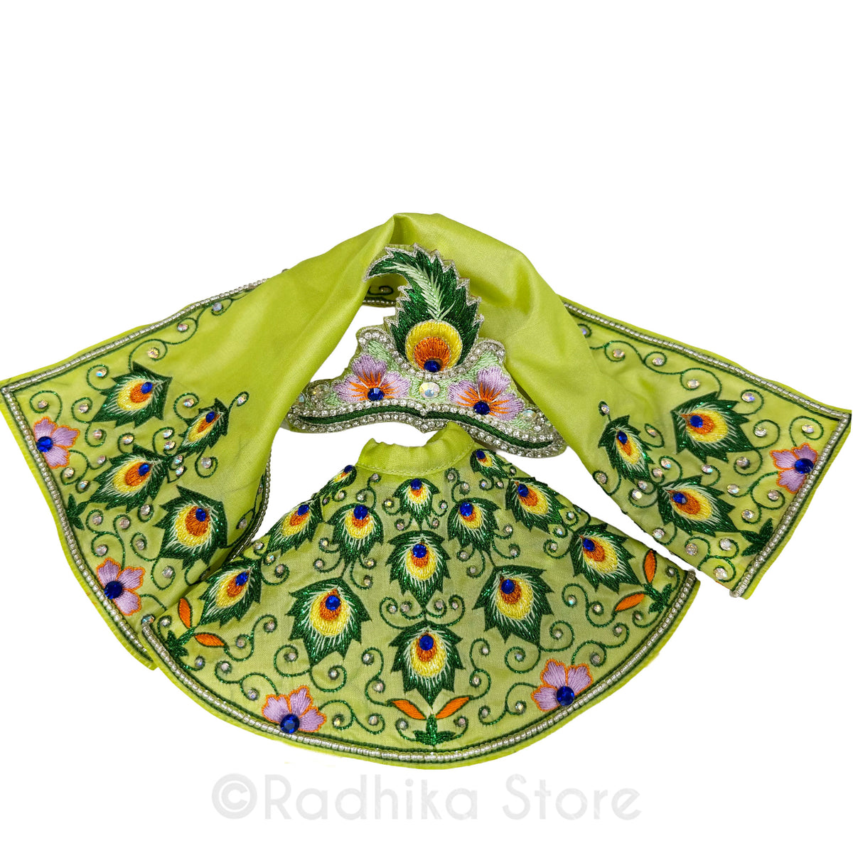 Peacock Feather at Vamsi Vat - Lime Green - Silk - Jagannath Baladeva Subhadra Deity Outfit