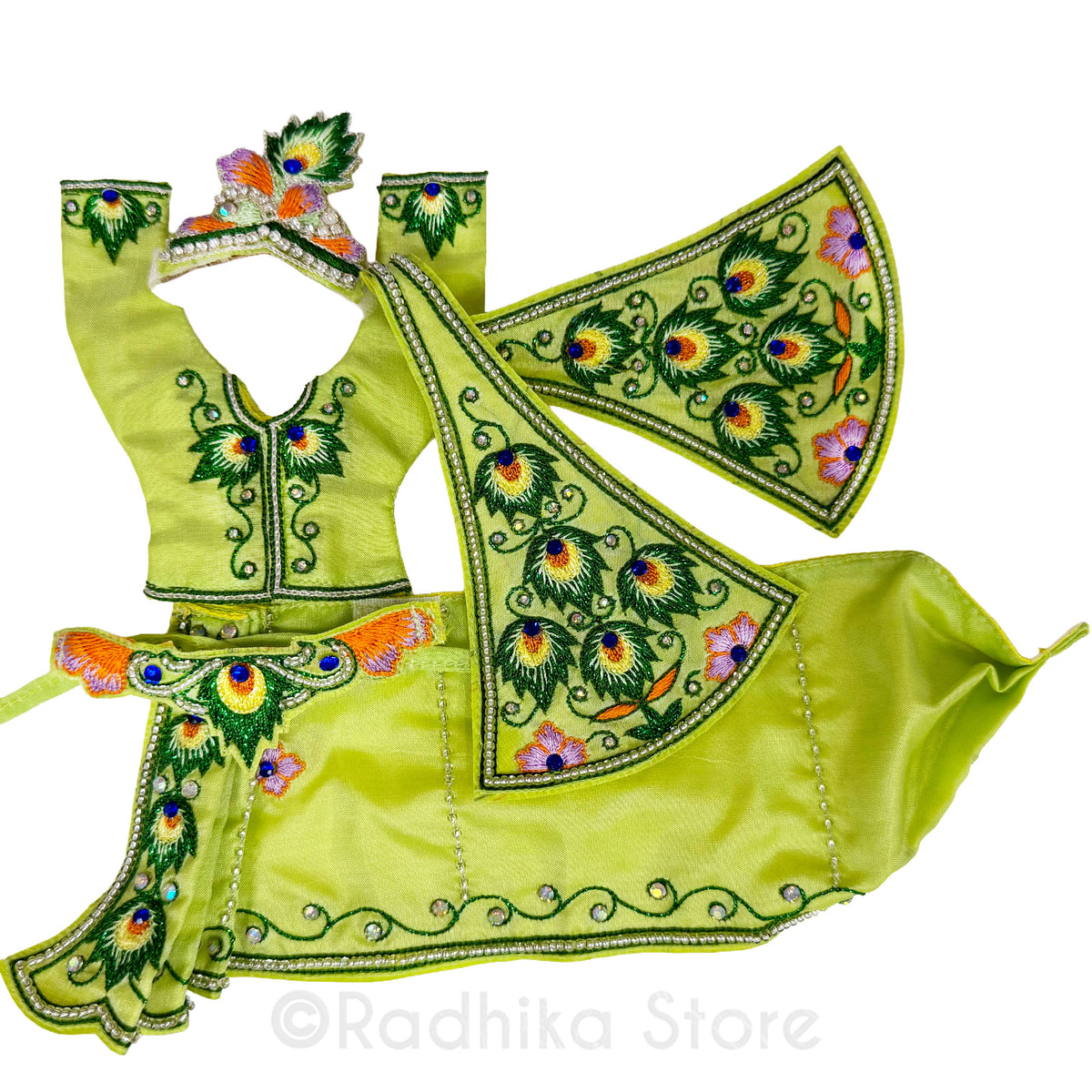 Peacock Feather at Vamsi Vat - Lime Green - Silk - Gaura Nitai Deity Outfit