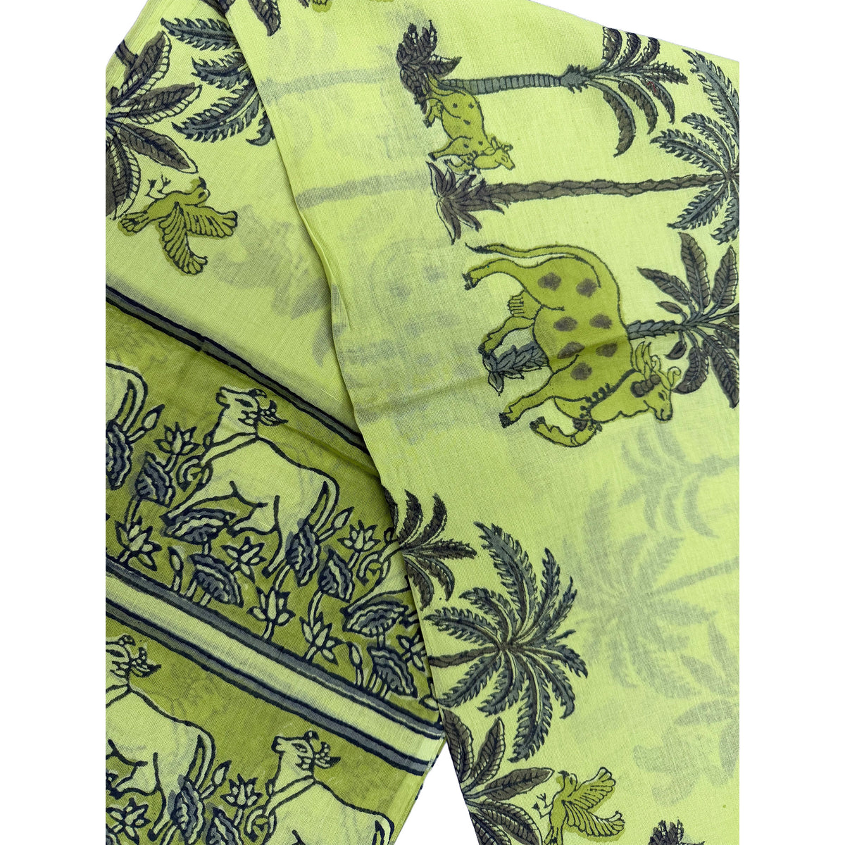 Lime Green Vrindavan Cows - Cotton Chadar