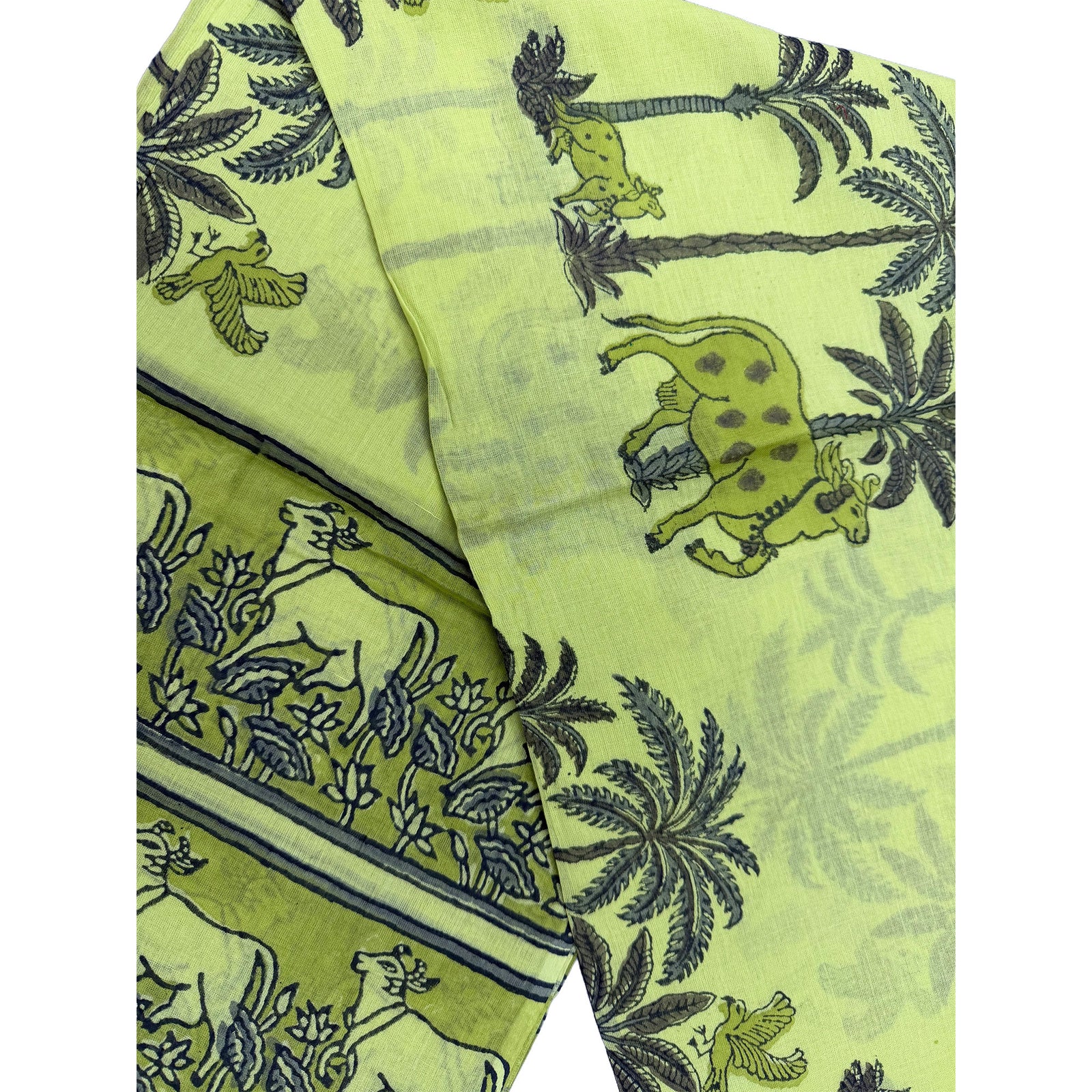 Lime Green Vrindavan Cows - Cotton Chadar