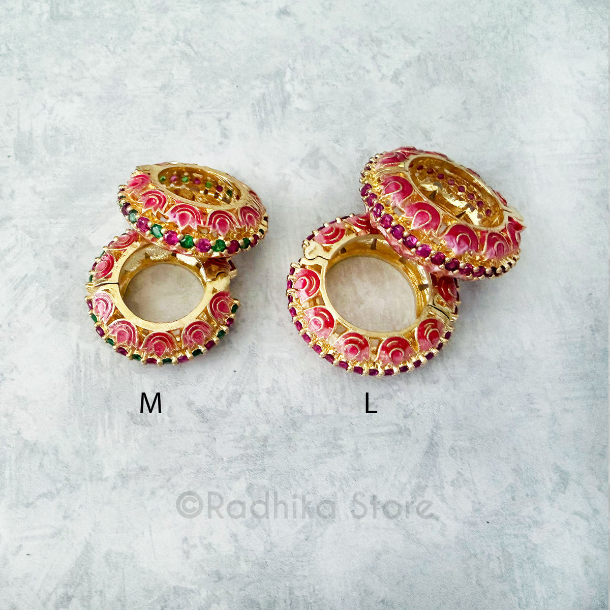 Lotus Design With CZ Diamonds Rubies  Best Quality Bangles- Size L