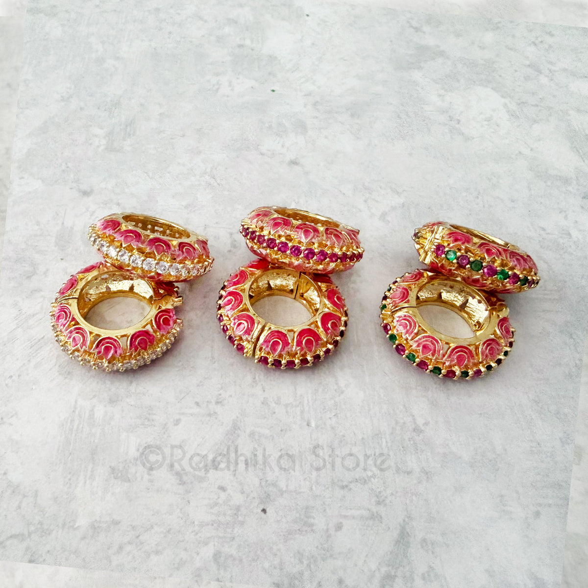 Lotus Design With CZ Diamonds Rubies  Best Quality Bangles- Size M