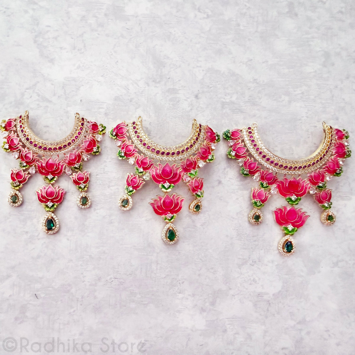 Ruby Emerald With CZ Diamonds - Lotus Collar - Deity Necklace
