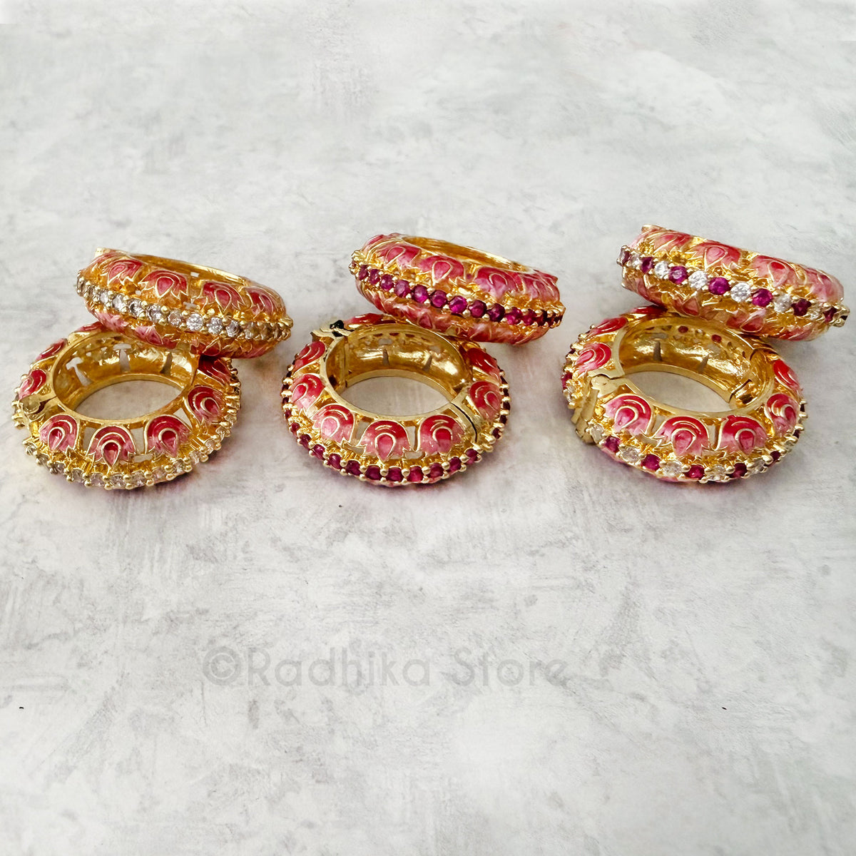 Lotus Design With CZ Diamonds Rubies  Best Quality Bangles- Size L
