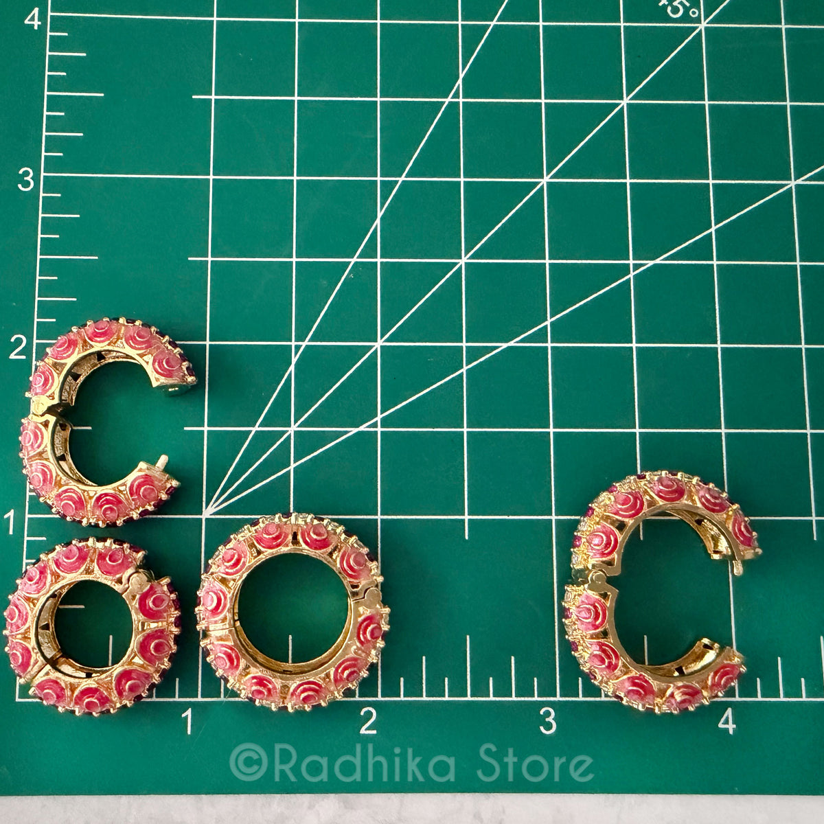 Lotus Design With CZ Diamonds Rubies  Best Quality Bangles- Size M