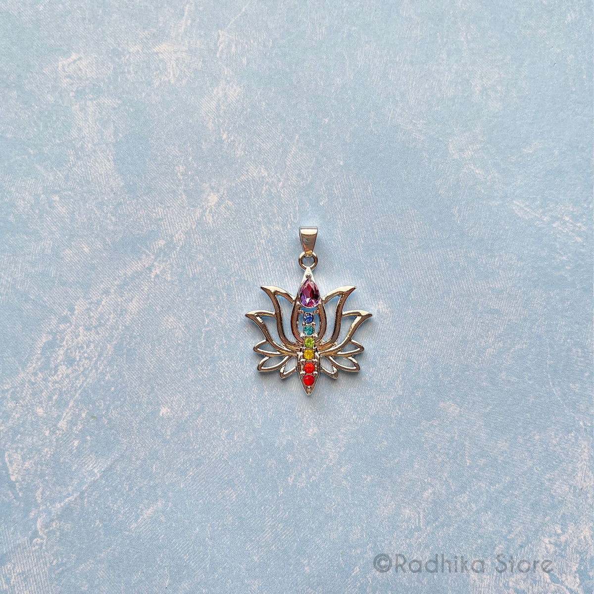 Lotus With Chakra Color Crystals-Necklace/ Pendant