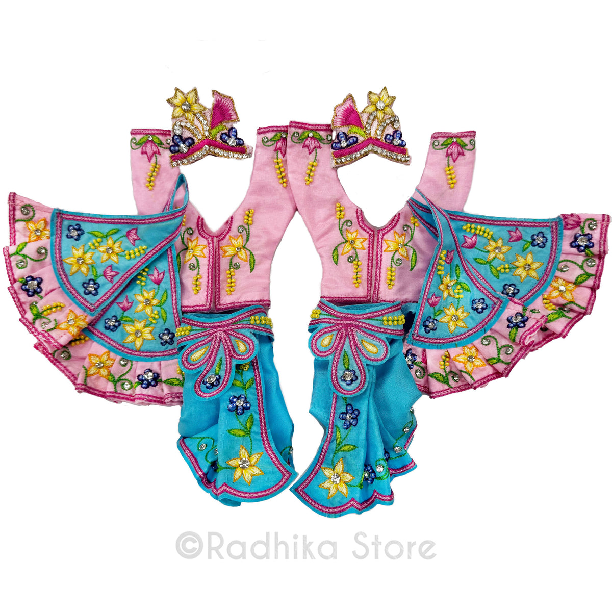 Madhurya Lila Kirtan - Pink Blue - Silk - Gaura Nitai Deity Outfit