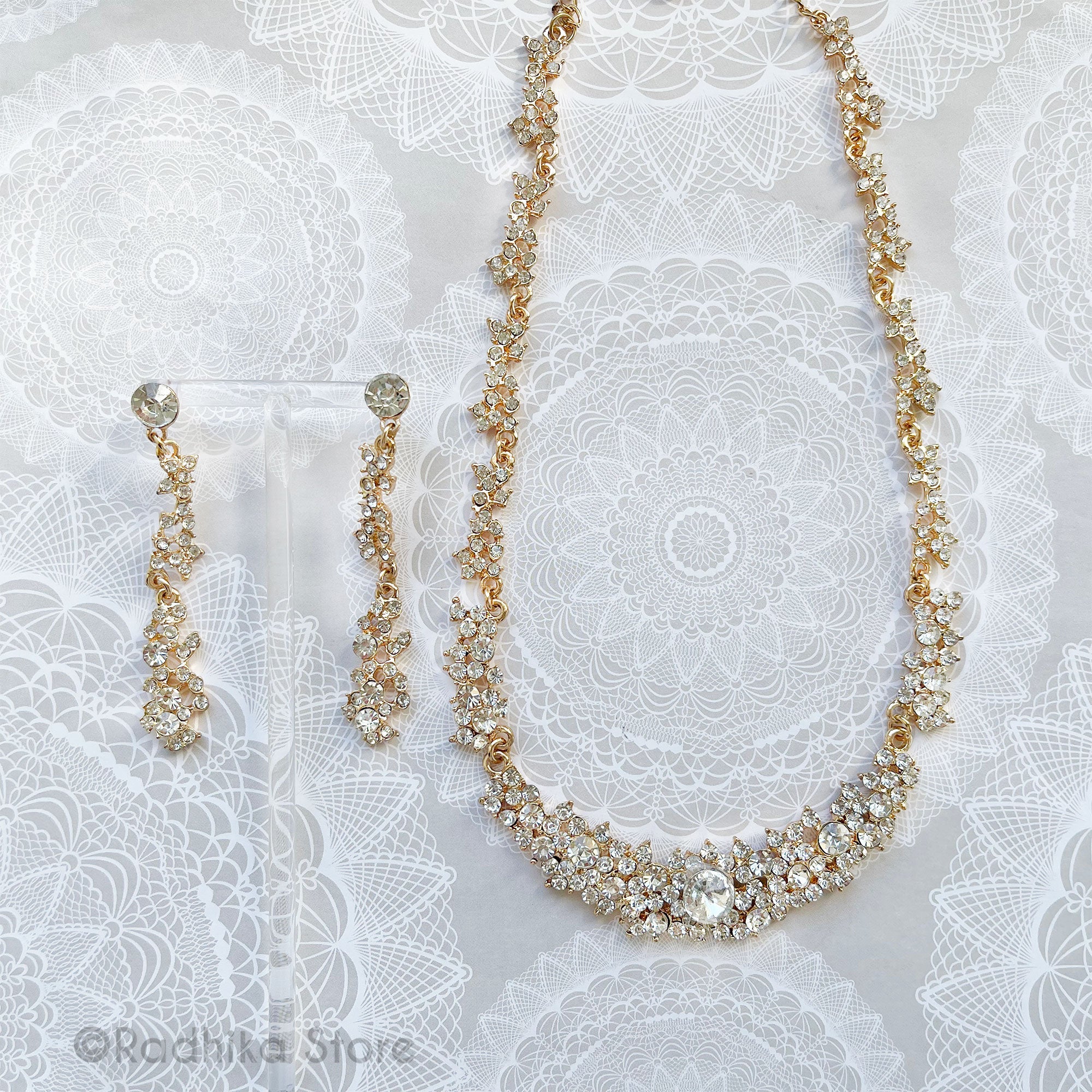 Madhuram - Rhinestone - Deity Necklace And Earring Set