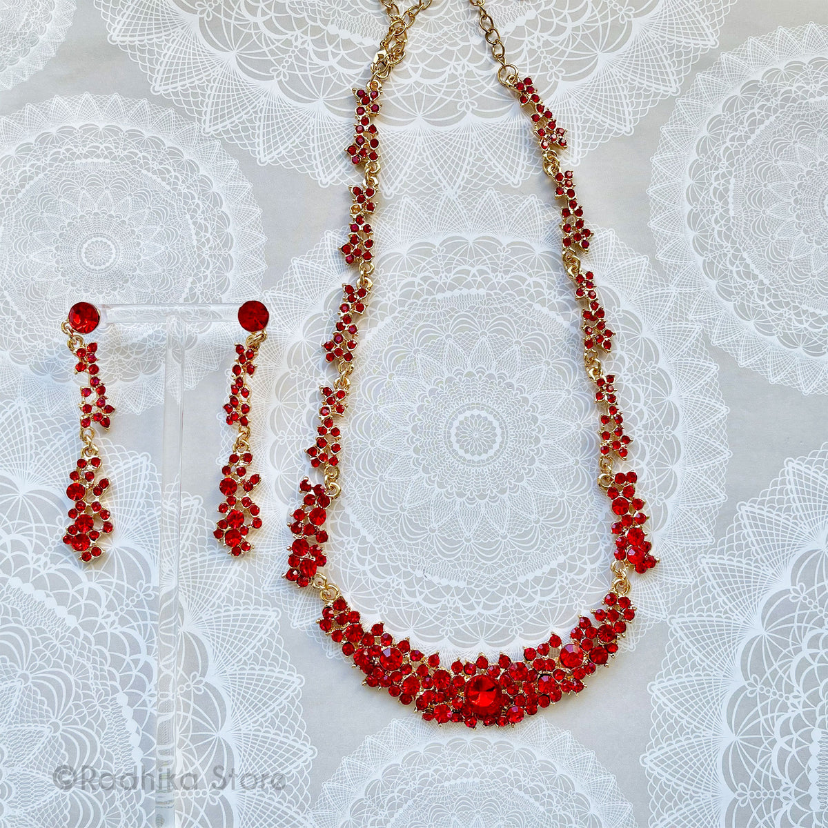 Madhuram - Rhinestone - Deity Necklace And Earring Set