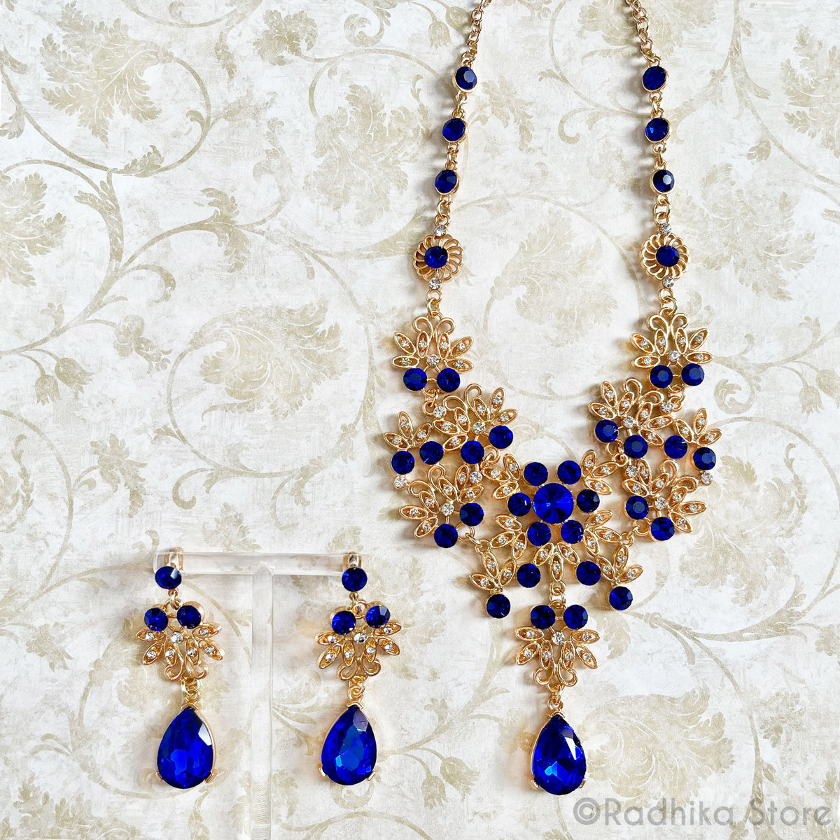 Maha Dew Drops-Rhinestone Deity Necklace And Earring Set