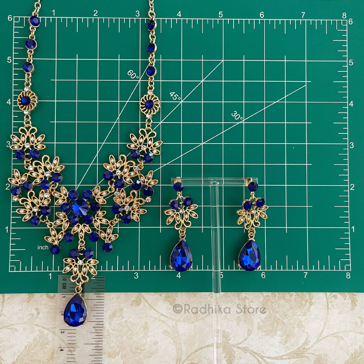 Maha Dew Drops-Rhinestone Deity Necklace And Earring Set