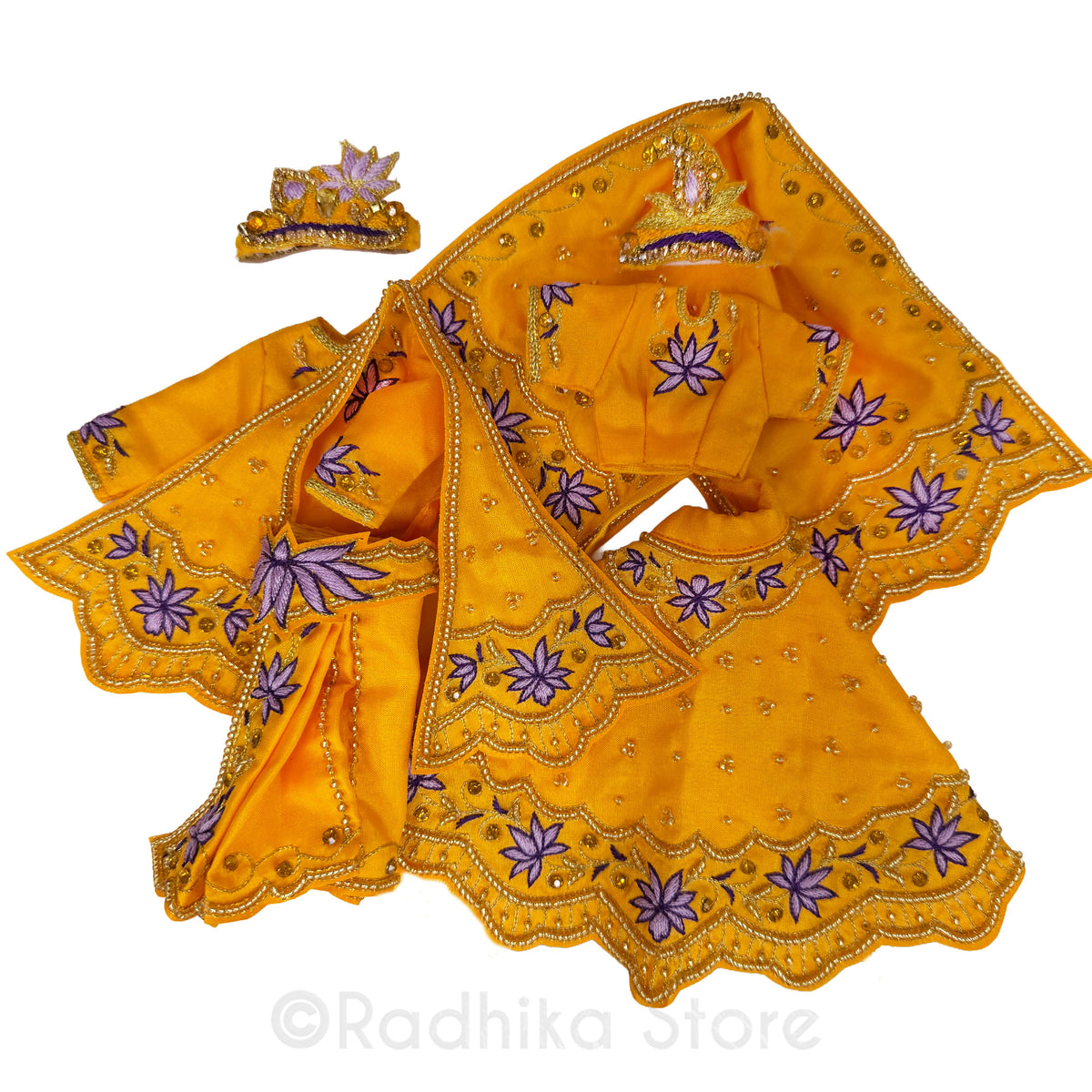 Purple Lotus in Kusum Sarovara - Marigold Orange - Silk - Radha Krishna Deity Outfit