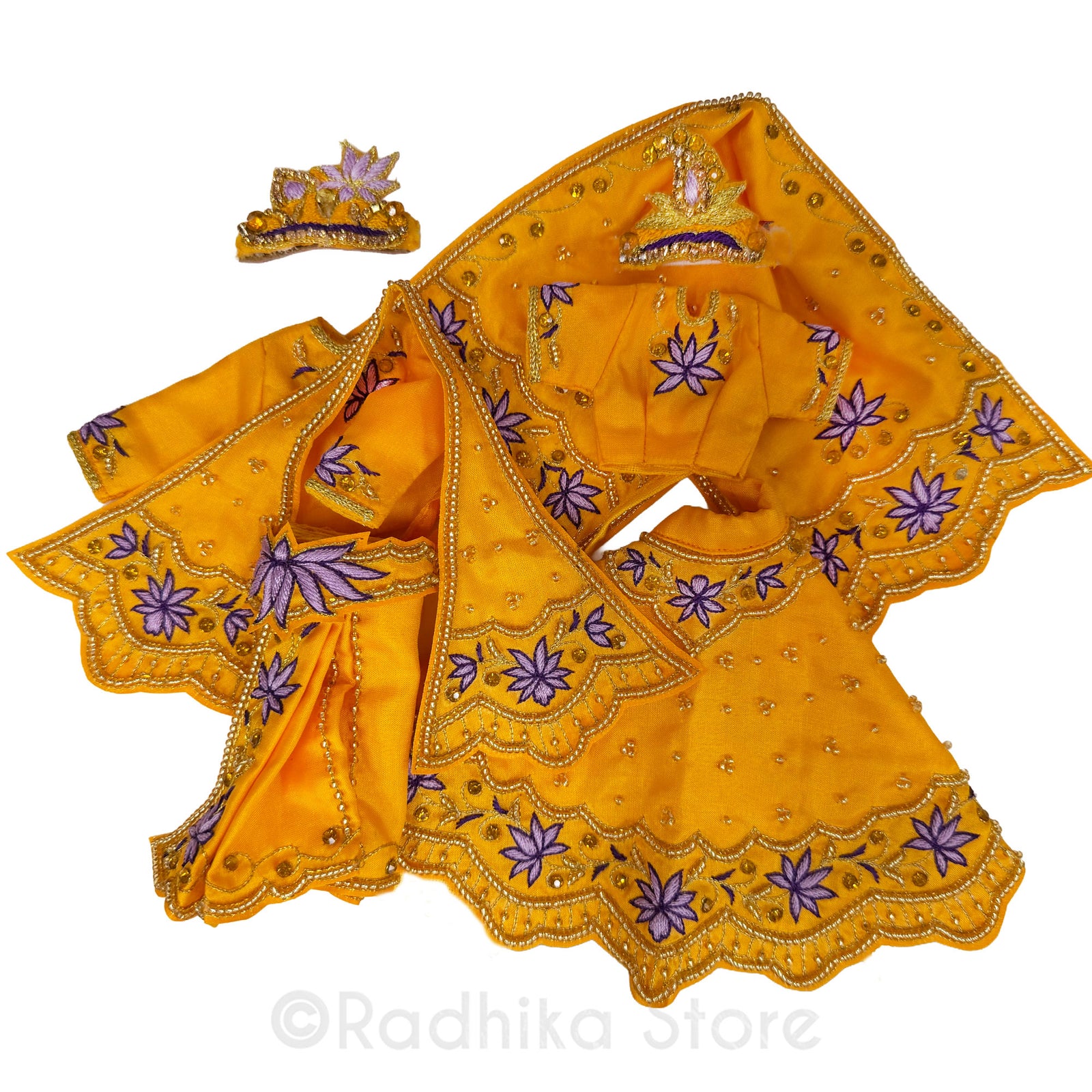 Purple Lotus in Kusum Sarovara - Marigold Orange - Silk - Radha Krishna Deity Outfit