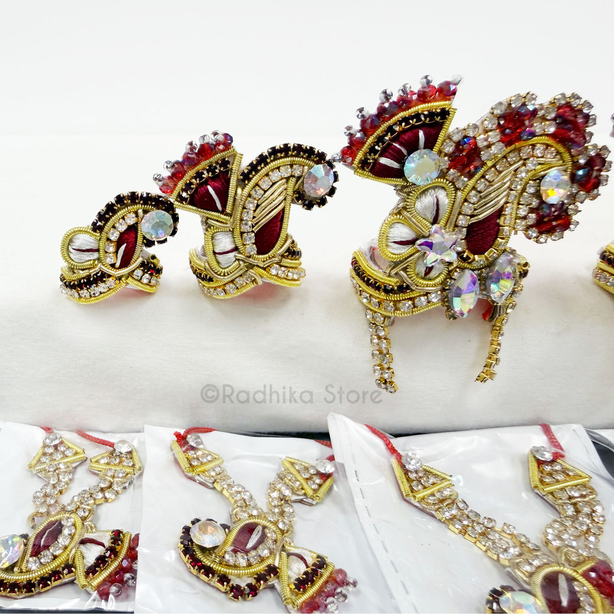 Maroon Chandrika Fan Flower - Deity Crown and Necklace Set