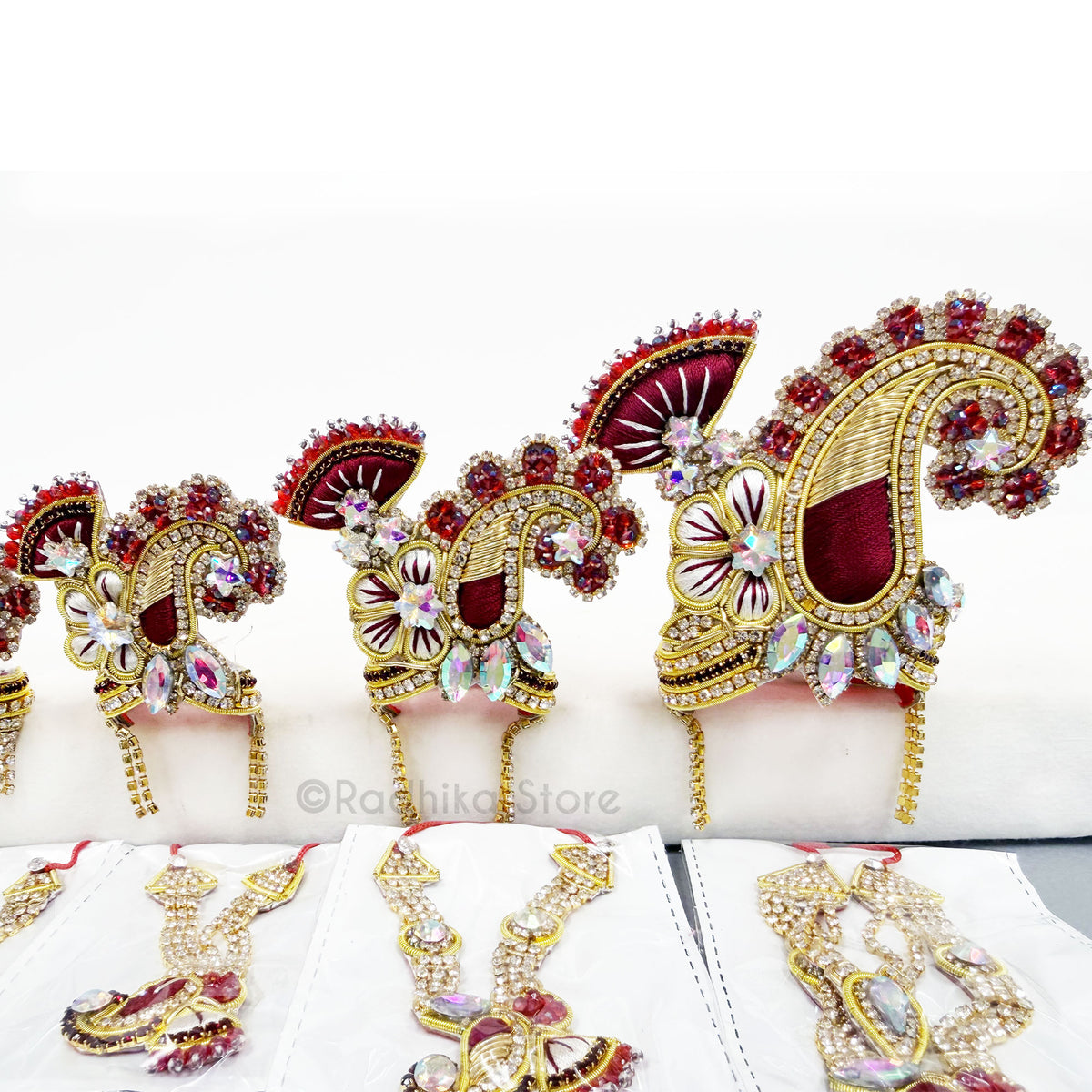Maroon Chandrika Fan Flower - Deity Crown and Necklace Set