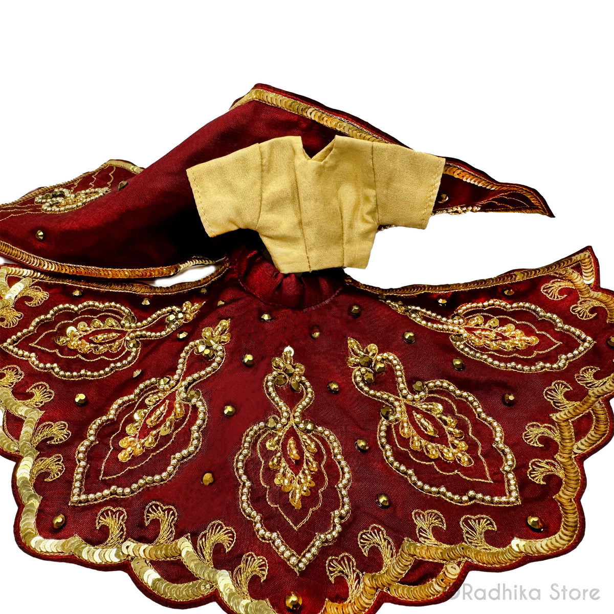 Braj Golden Peacocks - Maroon - Silk - Radha Krishna Deity Outfit