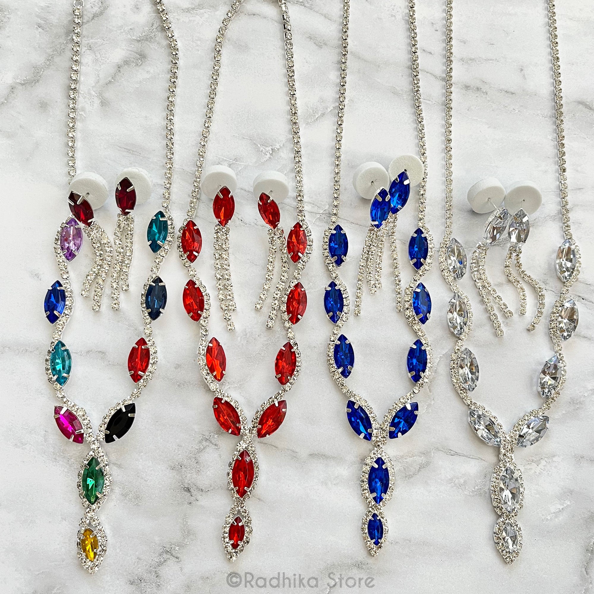 Scalloped Marquise - Rhinestone Deity Necklace - And Earring Set