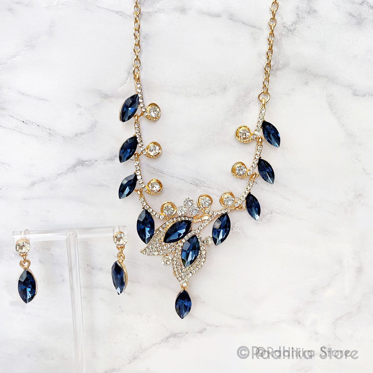 Marquise Flower - Rhinestone Deity Necklace - And Earring Set