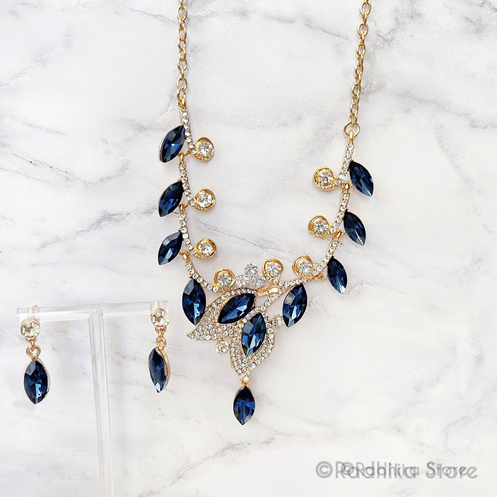 Marquise Flower - Rhinestone Deity Necklace - And Earring Set