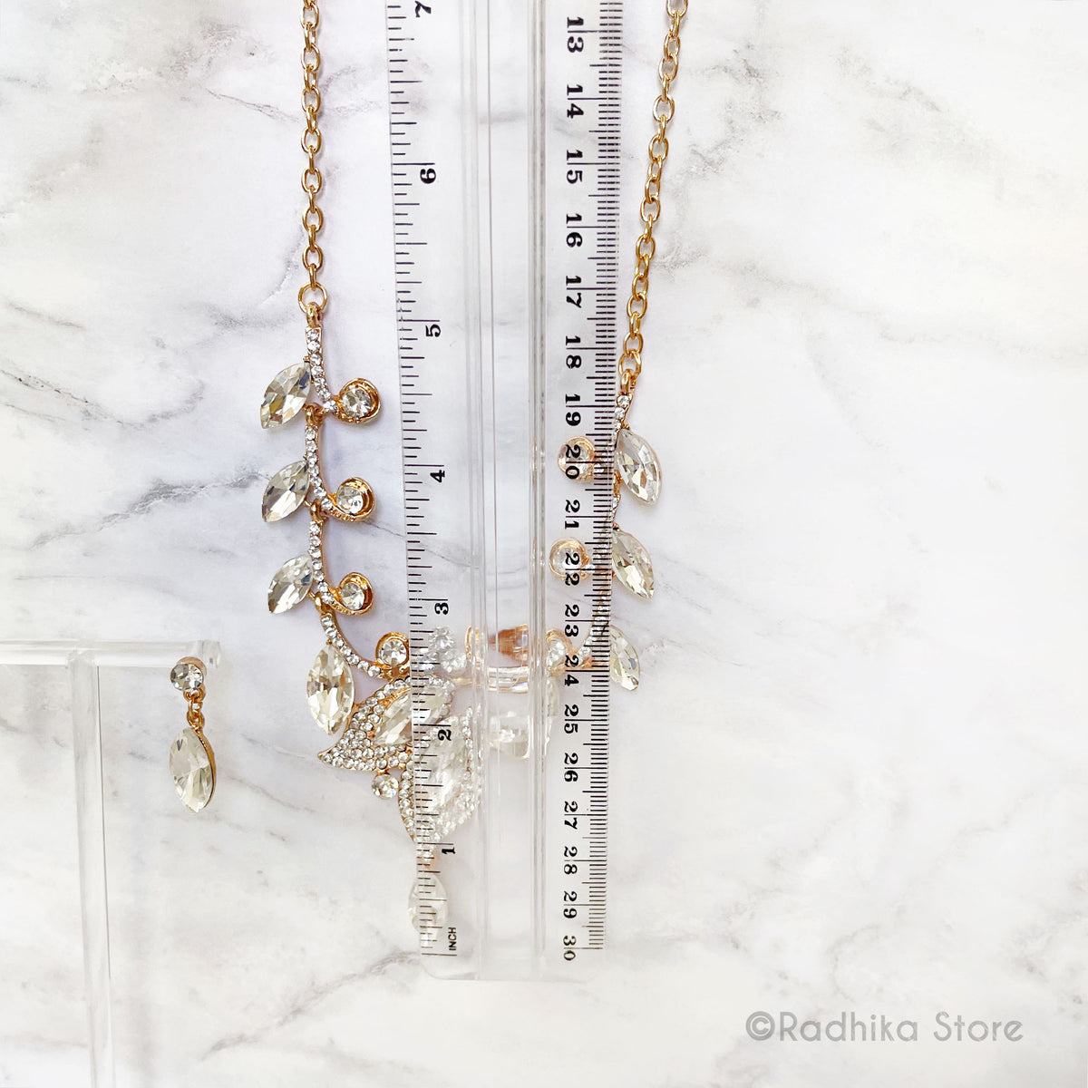 Marquise Flower - Rhinestone Deity Necklace - And Earring Set