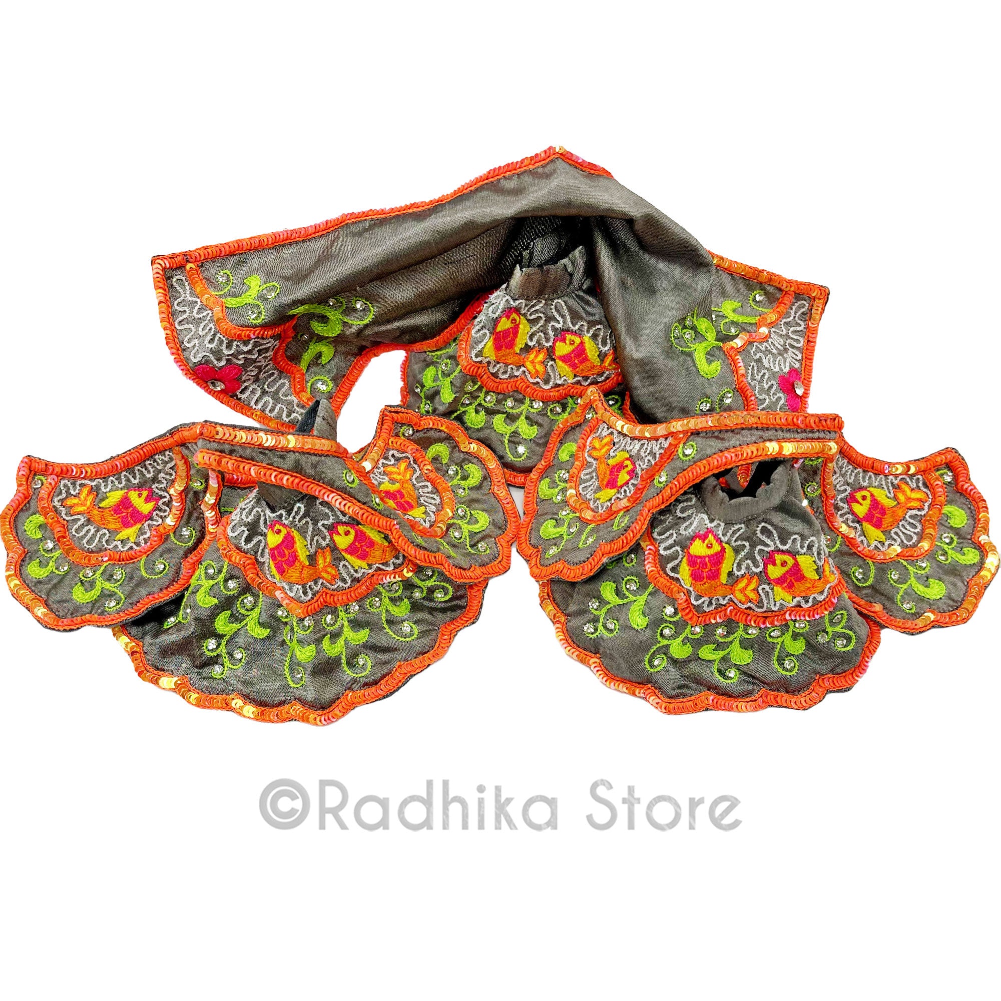 Matsya Fun Festival Silvery Gray with Bright colors - Silk - Jagannath Baladeva Subhadra Deity Outfit