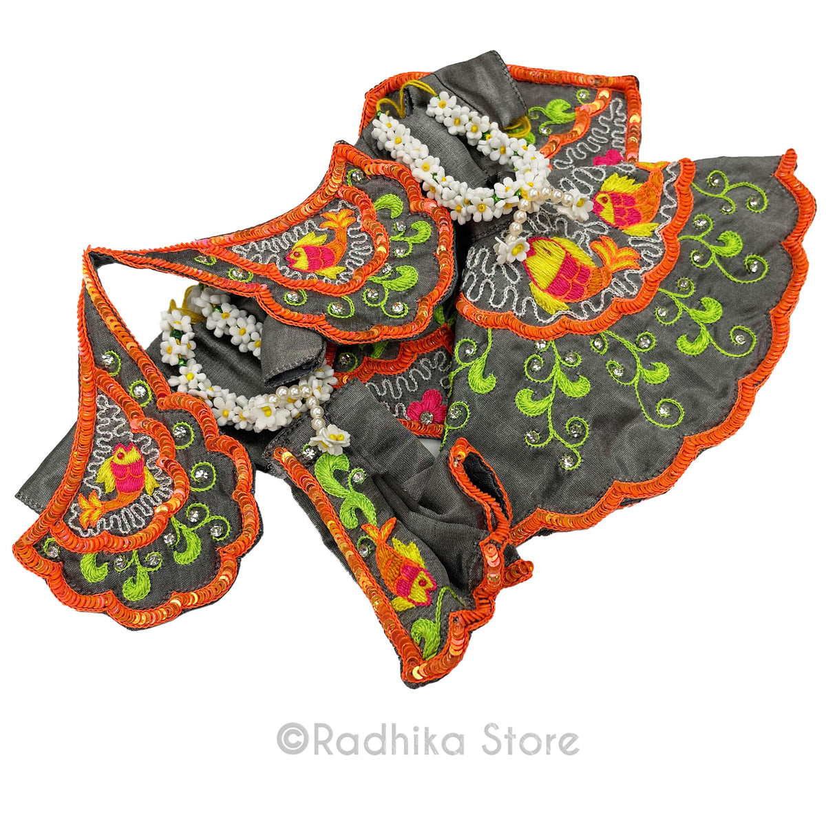 Matsya Fun Festival Silvery Gray with Bright colors - Silk - Radha Krishna Deity Outfit