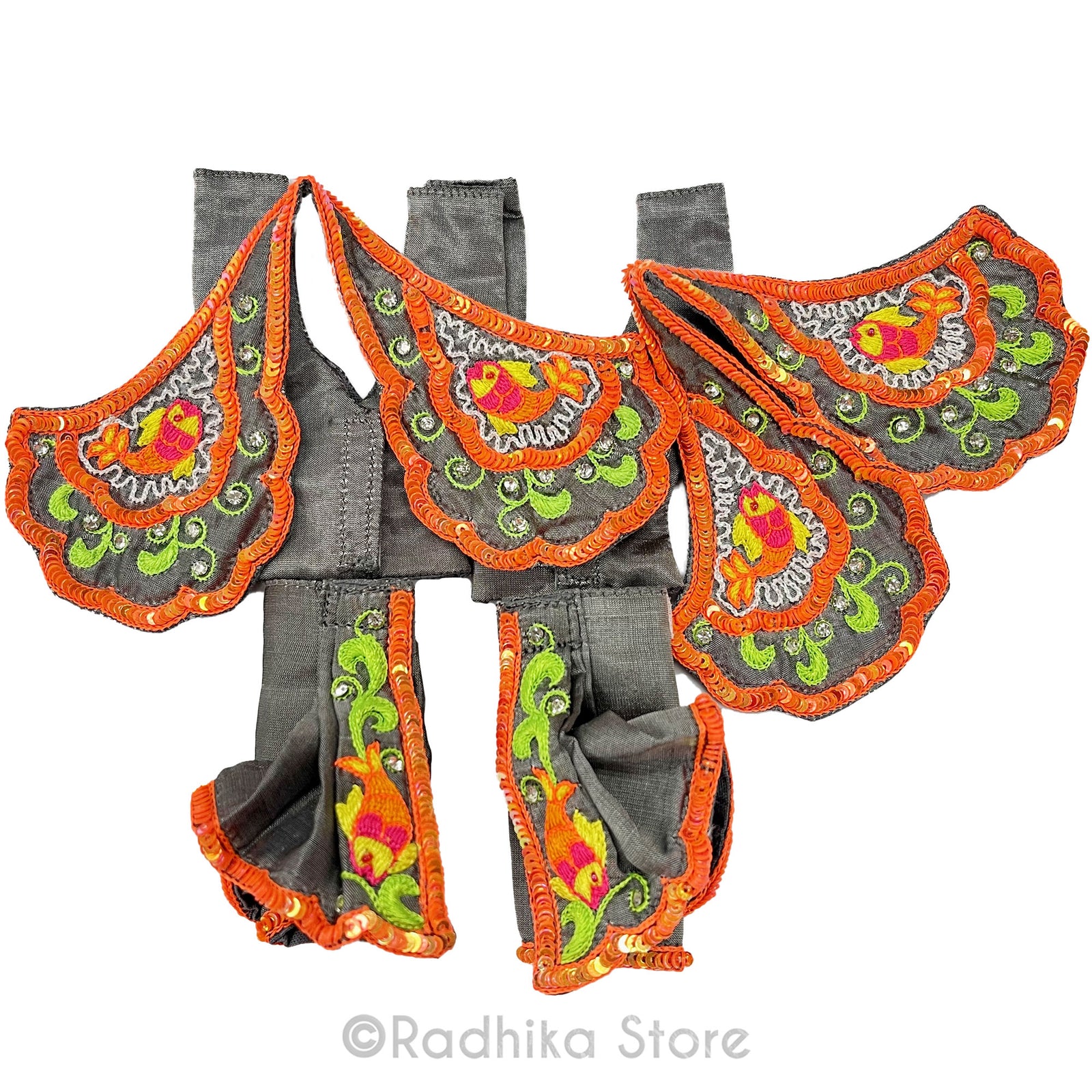 Matsya Fun Festival Silvery Gray with Bright colors - Silk - Gaura Nitai Deity Outfit