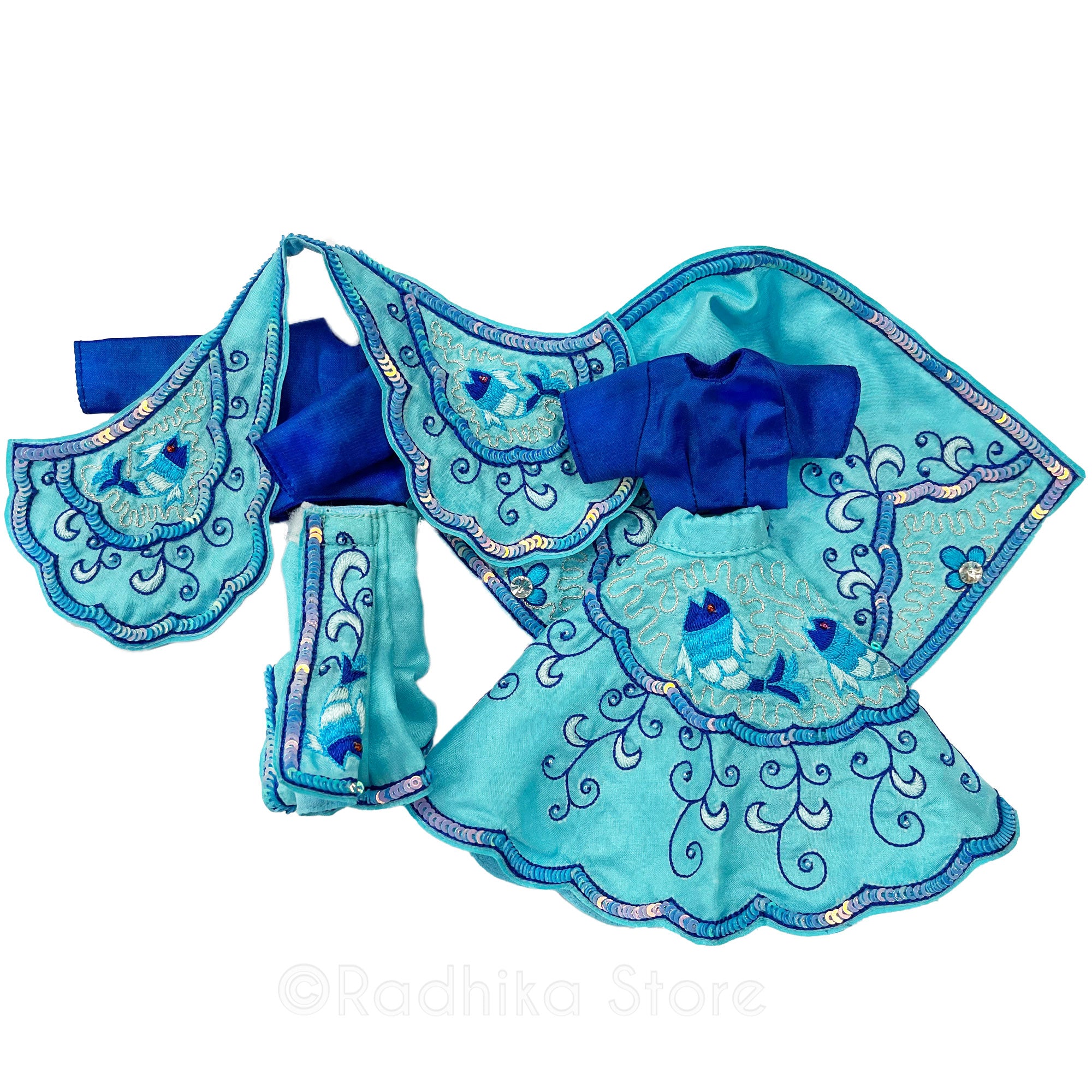 Matsya - Sea Blue Green - Silk - Radha Krishna Deity Outfit