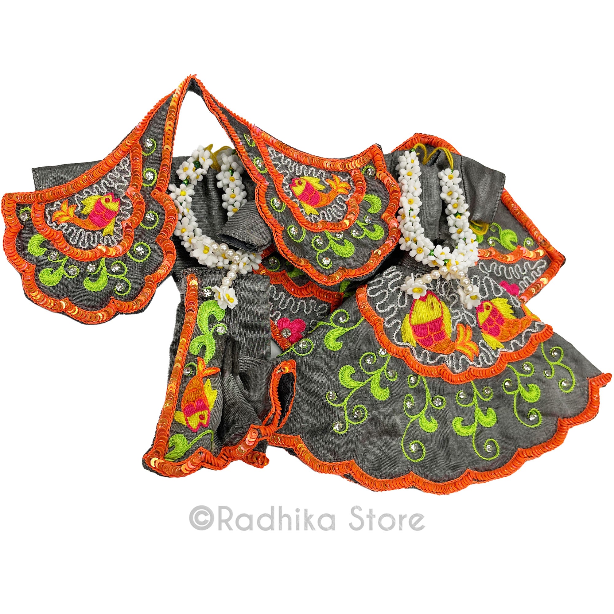 Matsya Fun Festival Silvery Gray with Bright colors - Silk - Radha Krishna Deity Outfit