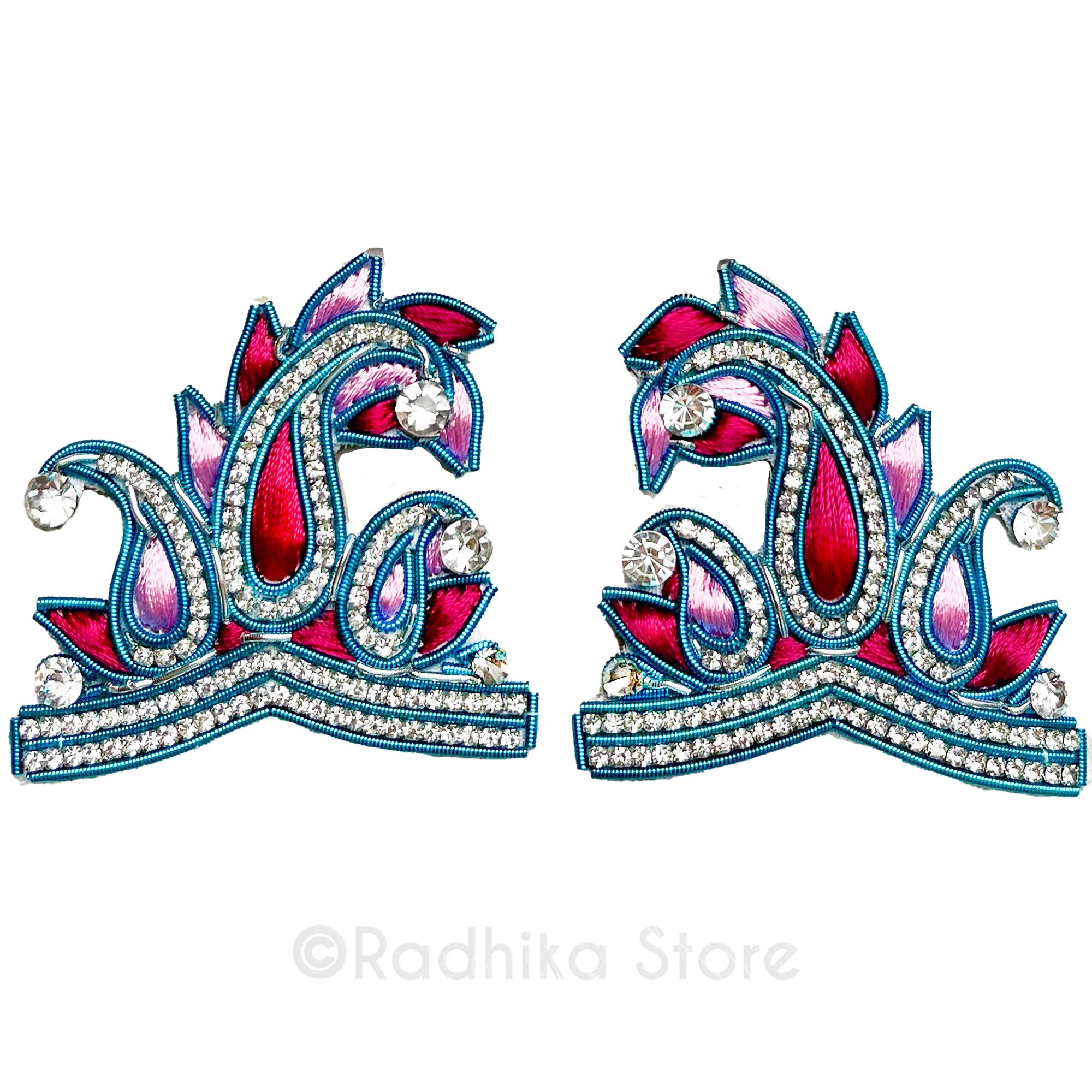 Mayapur Chandrika Pink with Teal - Gaura Nitai Crown - Set of 2