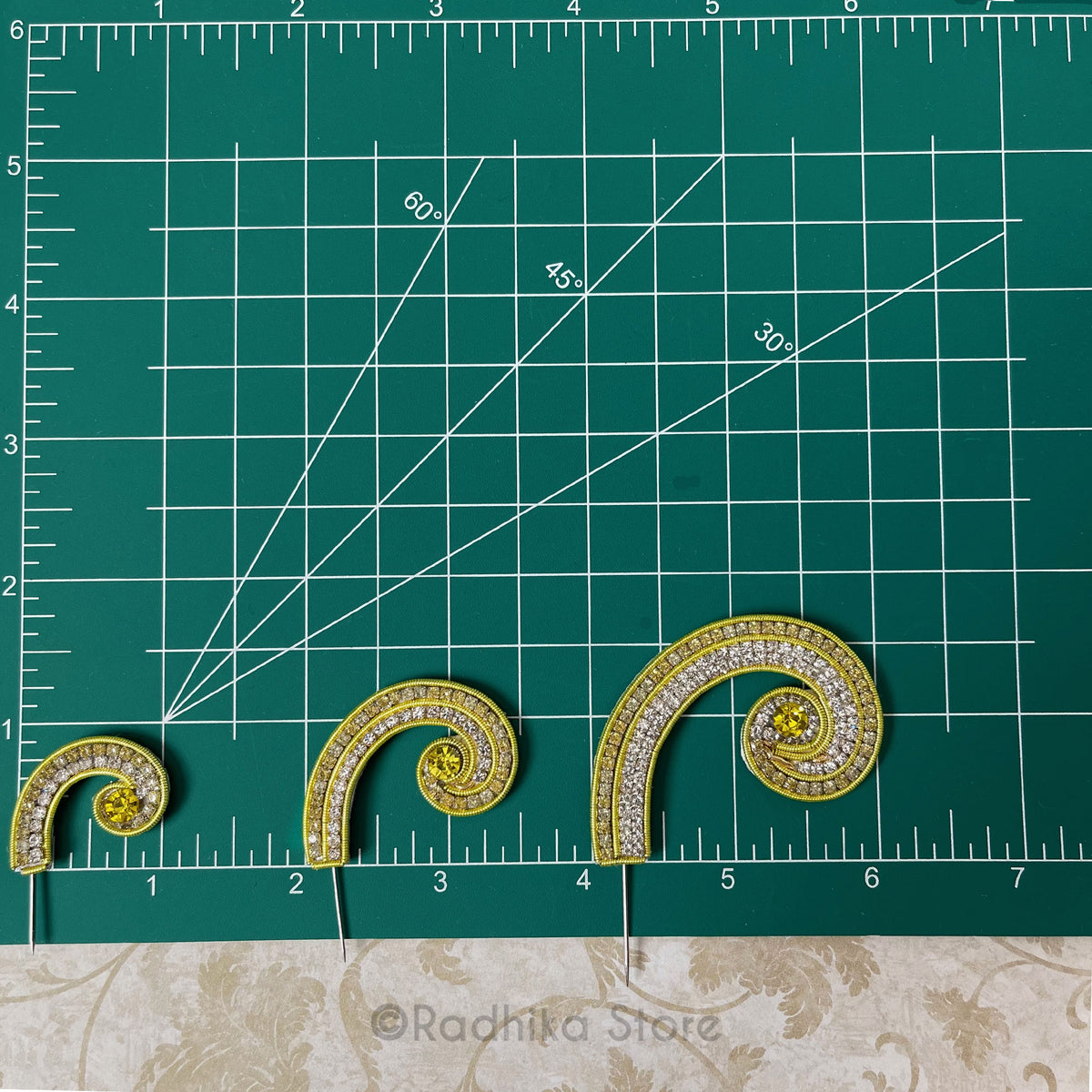 Mayapur Curls - Yellow Rhinestone Turban Pins - Set of 2